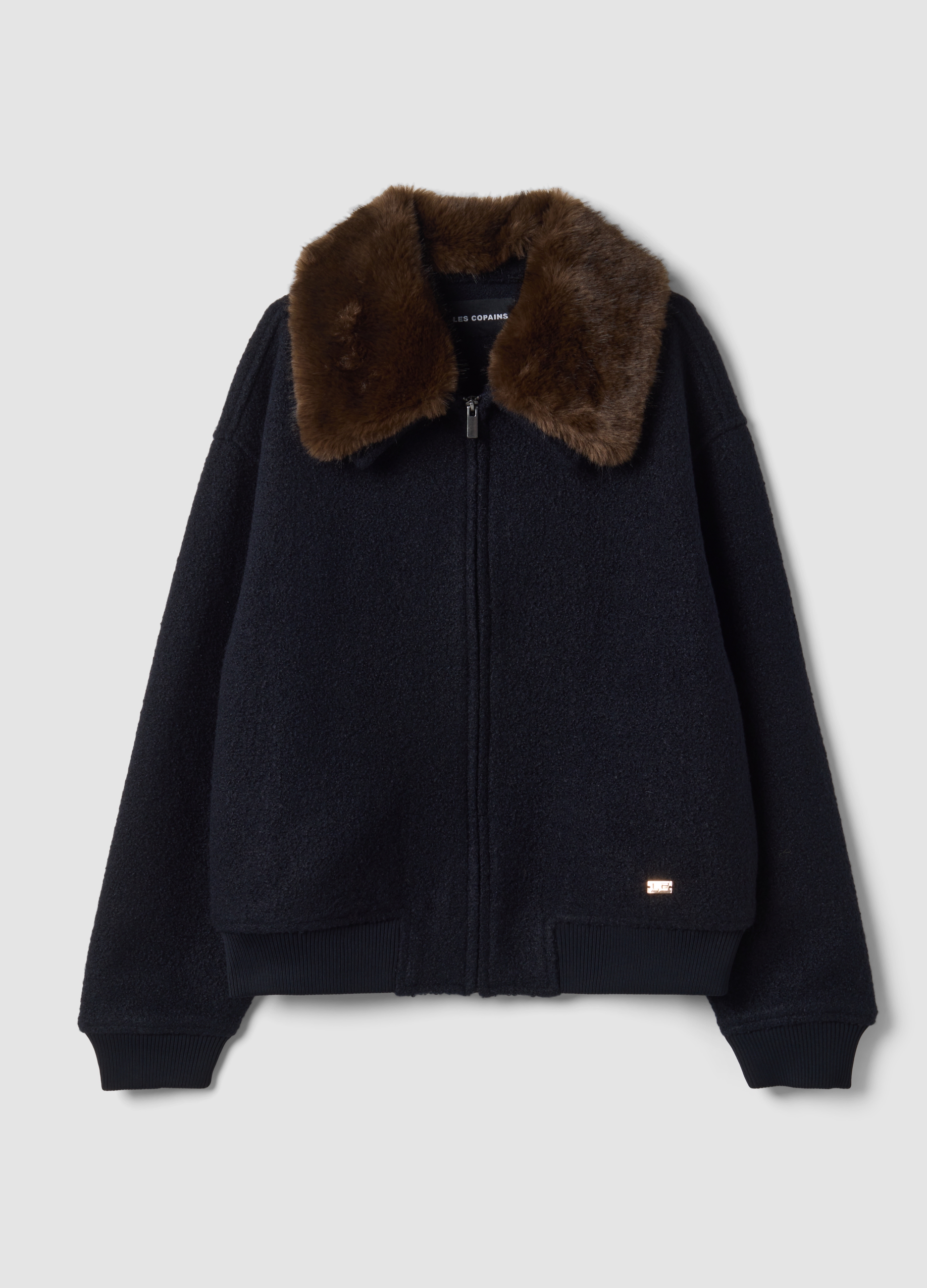 LES COPAINS, Cardigan Blu In Misto Lana Con Colletto Effetto Pelliccia, Donna, Blu, Taglia: S
