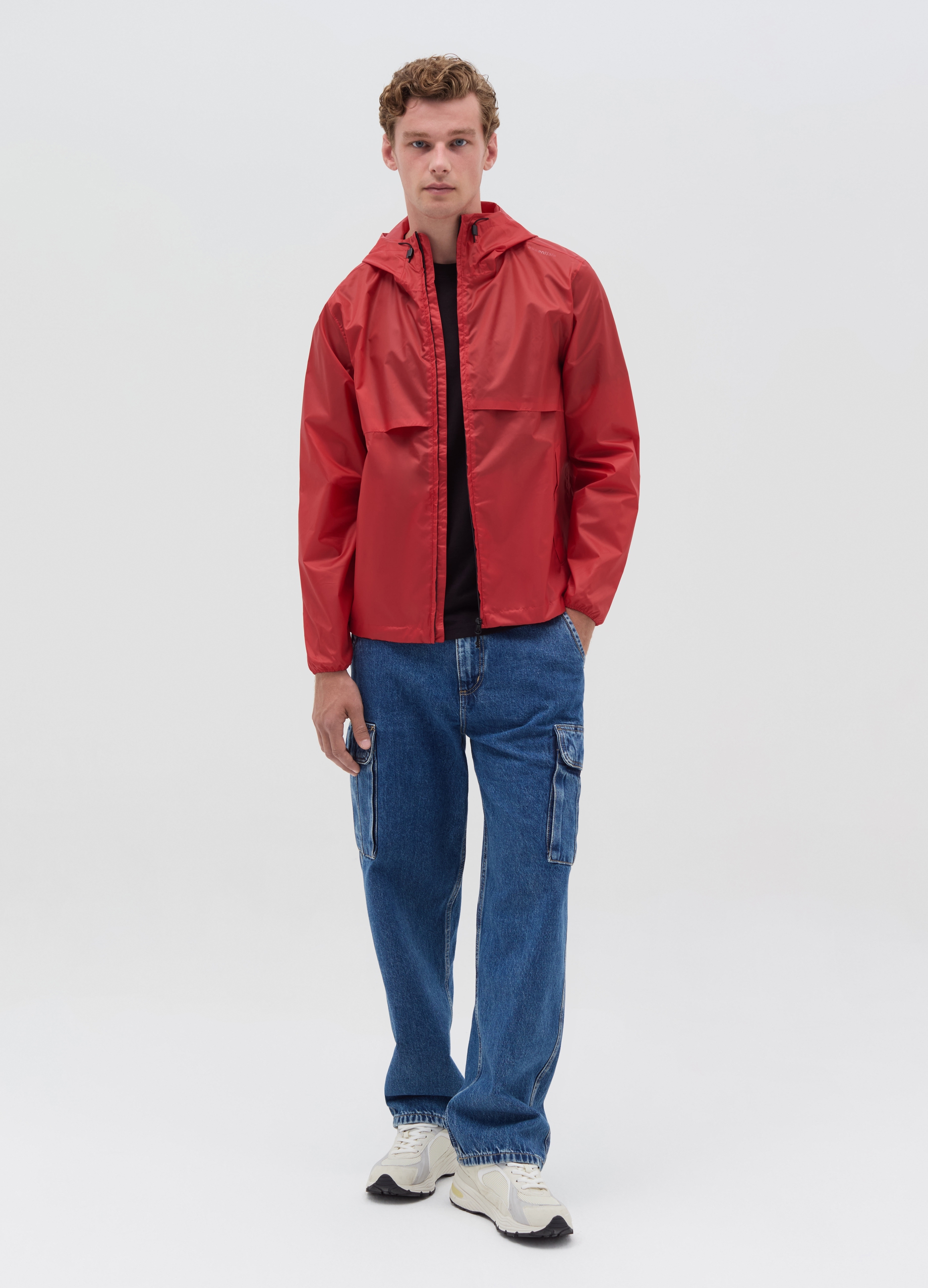 OVS , Giacca Essential Impermeabile Full-zip, Uomo, Rosso, Taglia: S