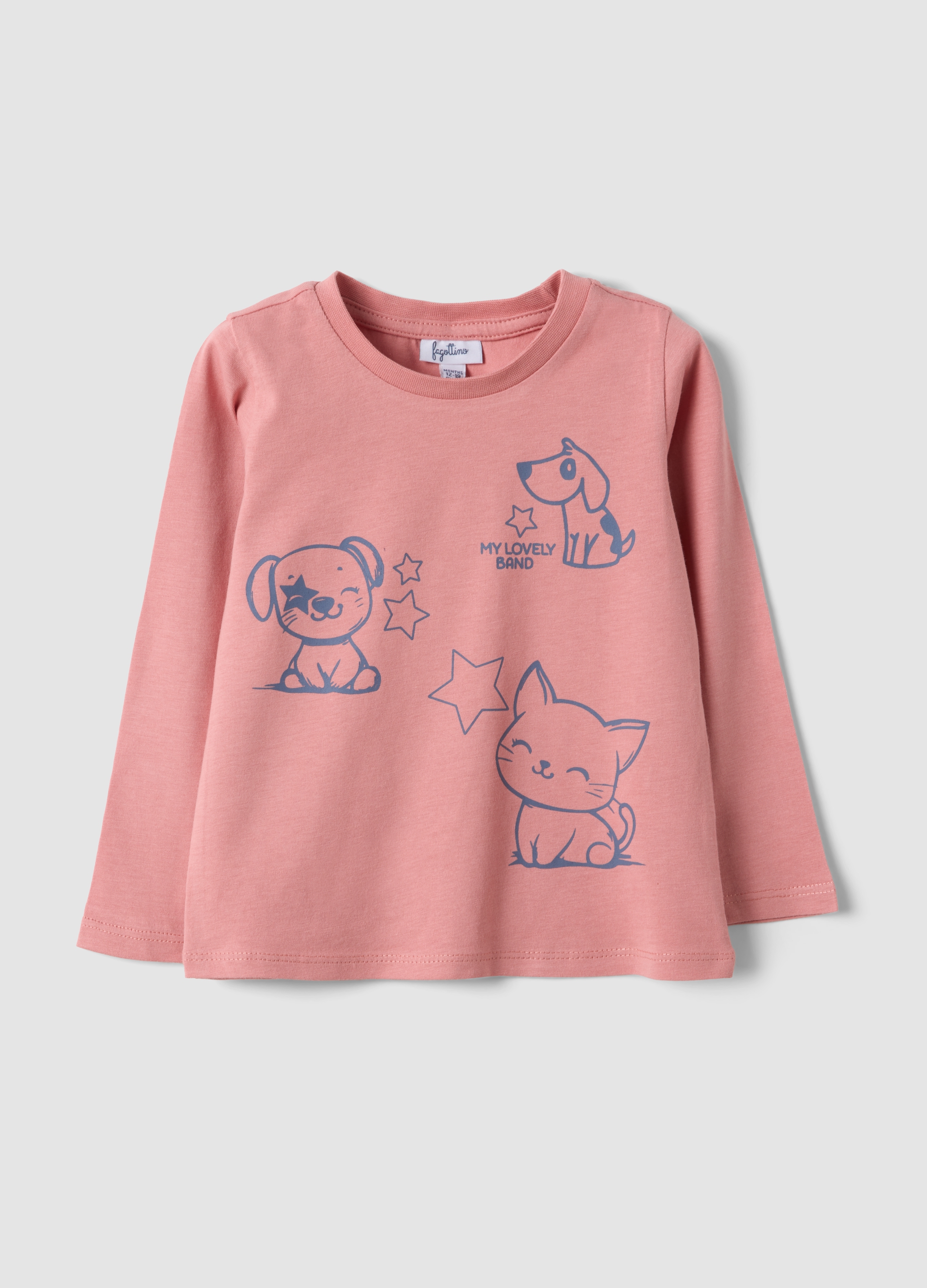 FAGOTTINO, Maglietta Rosa In Puro Cotone Organico Con Stampa Animaletti Per Bimba, Bambina, Rosa, Taglia: 12-18