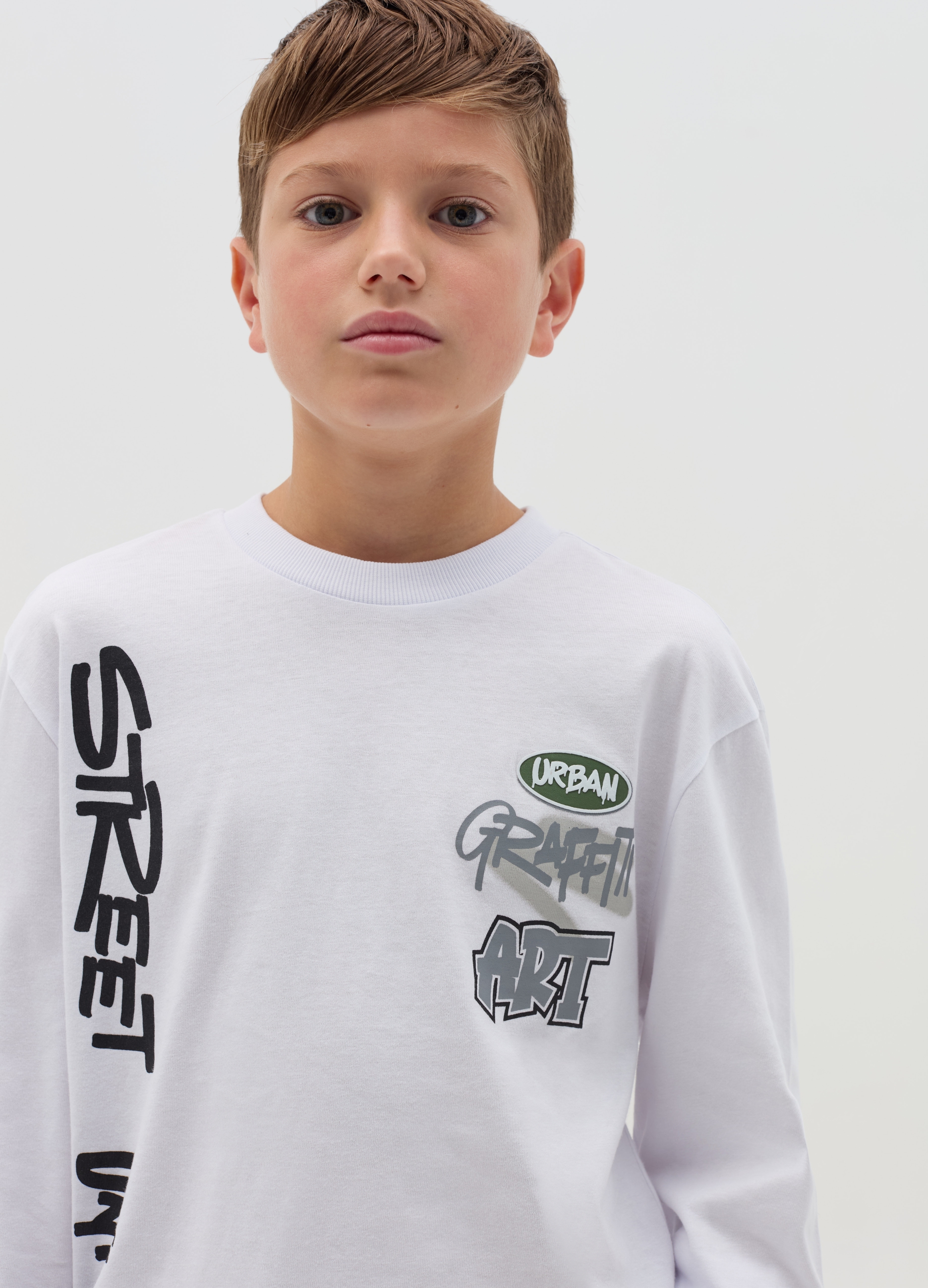 OVS KIDS, T-shirt A Maniche Lunghe Con Stampa, Bambino, Nero, Taglia: 10-11