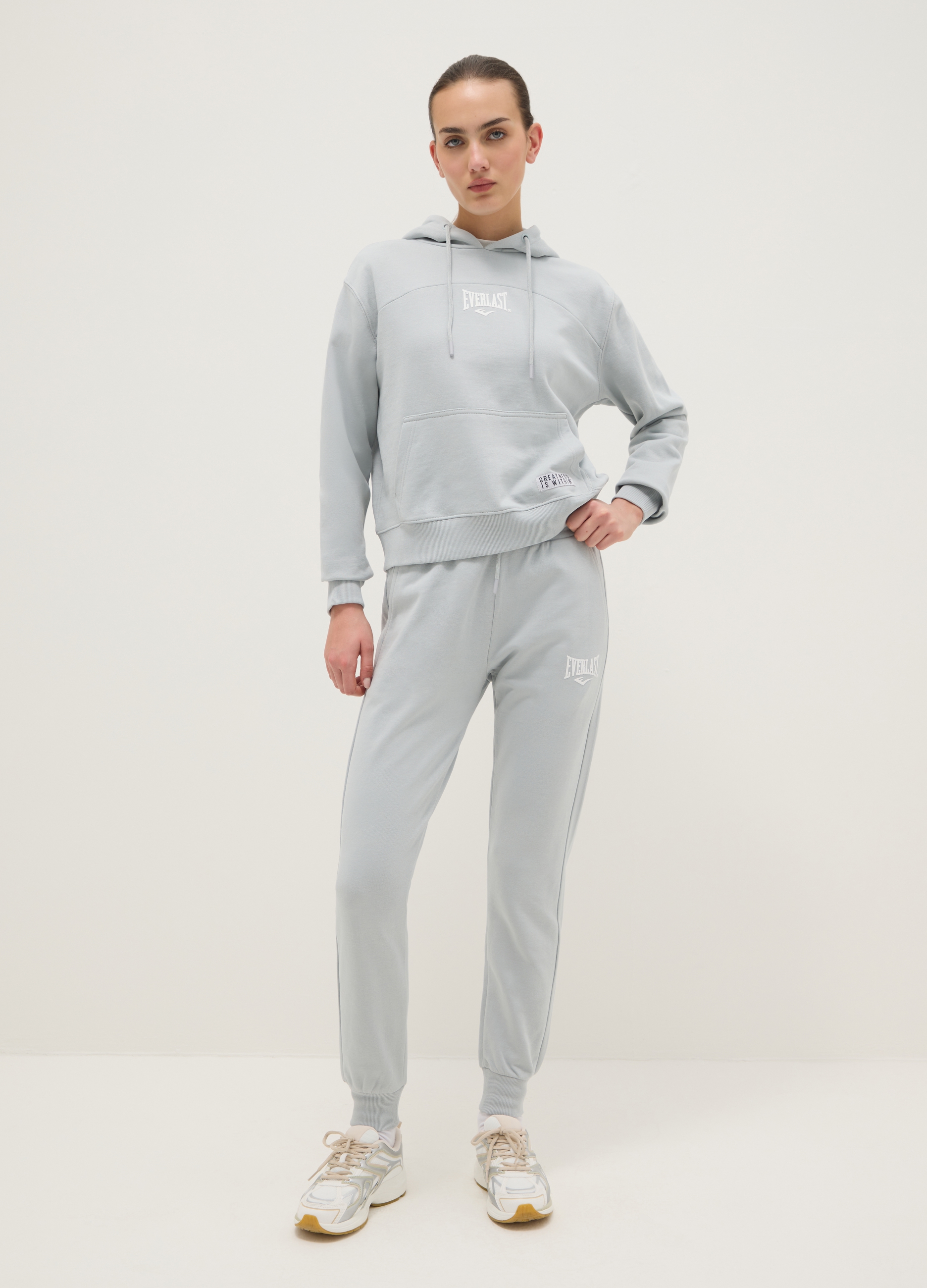 J EVERLAST DONNA, Pantaloni In Misto Cotone Grigi Regular Fit Con Logo Everlast, Donna, Grigio, Taglia: S