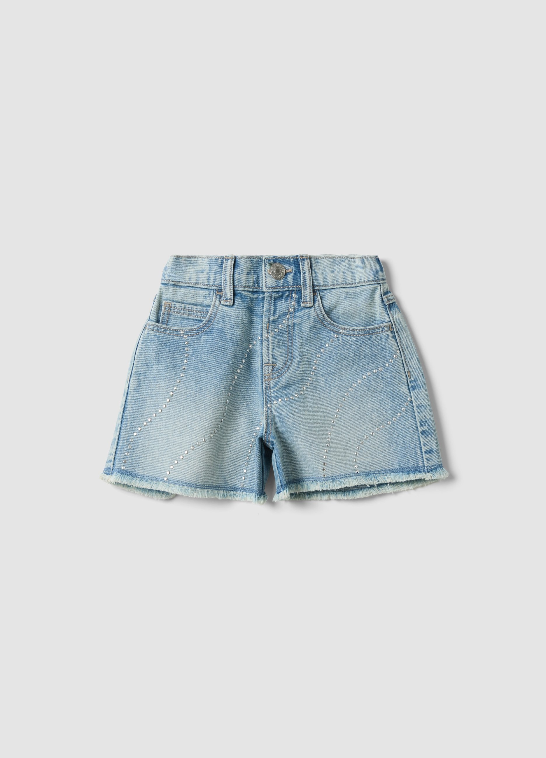 REPUBLIC OF DENIM, Shorts In Denim Azzurro In Puro Cotone Con Strass, Niña, Denim, Talla: 7-8
