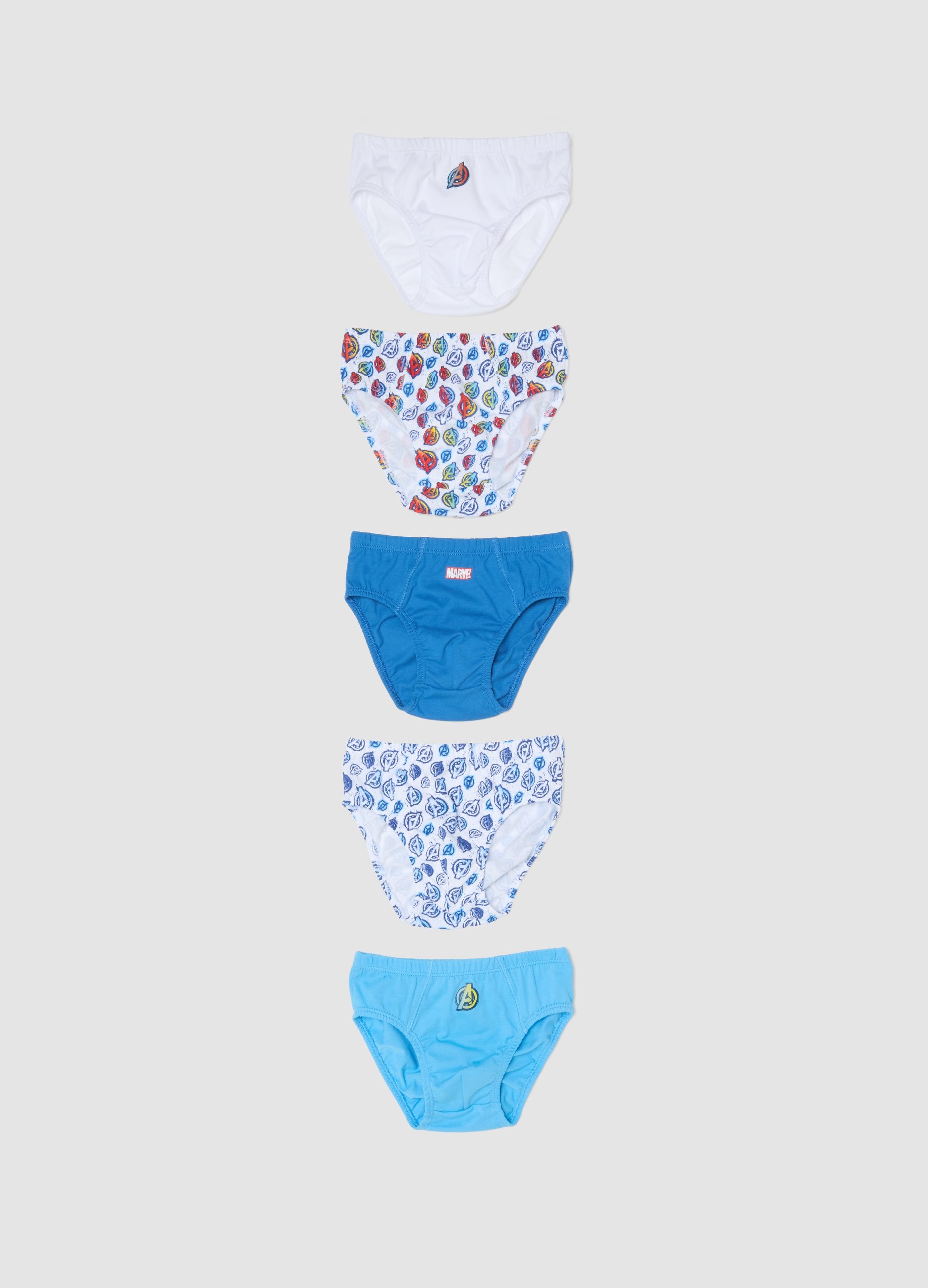 MARVEL, Pack De 5 Slips Multicolor De Algodón Orgánico, Niño, Blanco/azul, Talla: 5-6