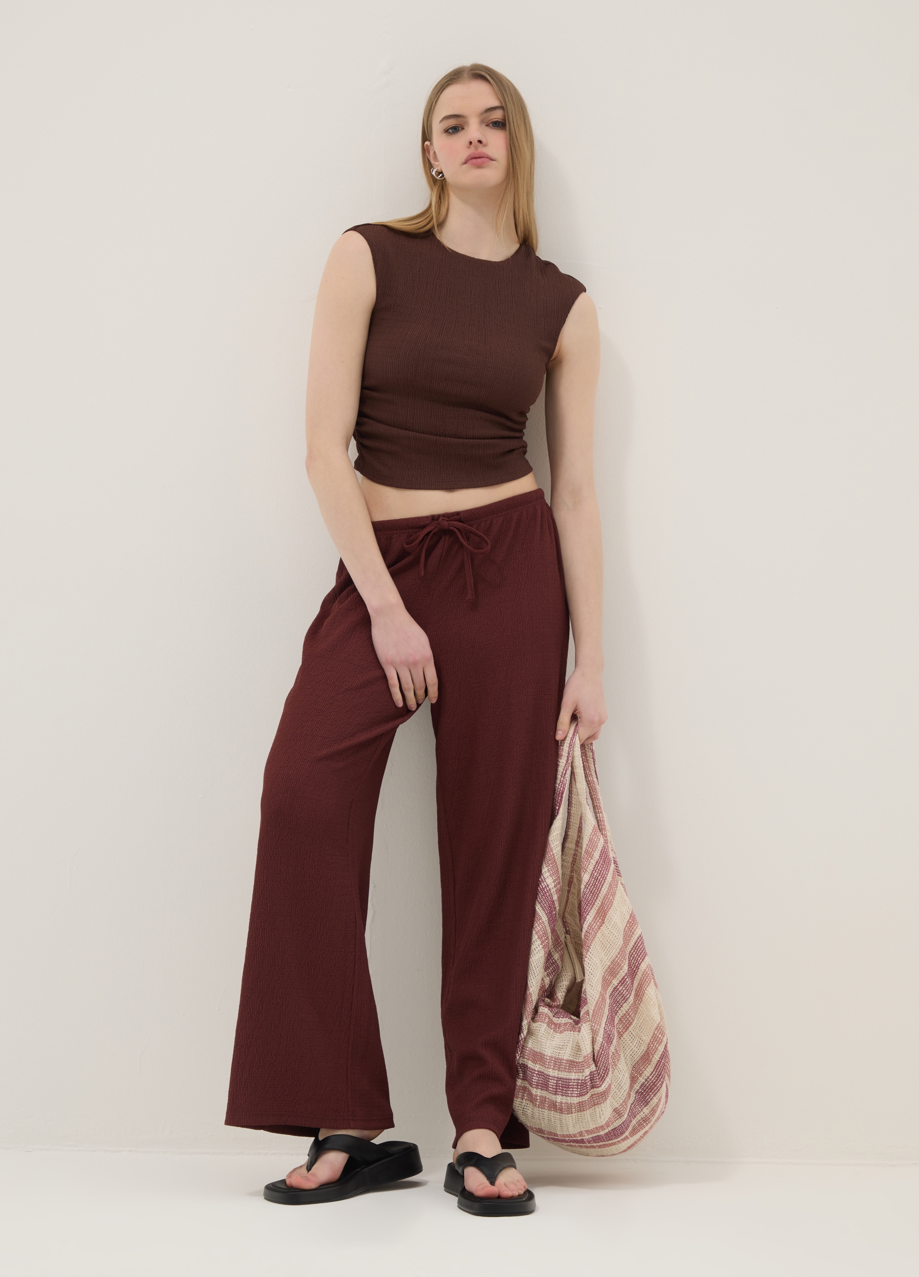 B.ANGEL, Pantalón Jogger Marrón De Pierna Ancha, Mujer, Marrón, Talla: XL