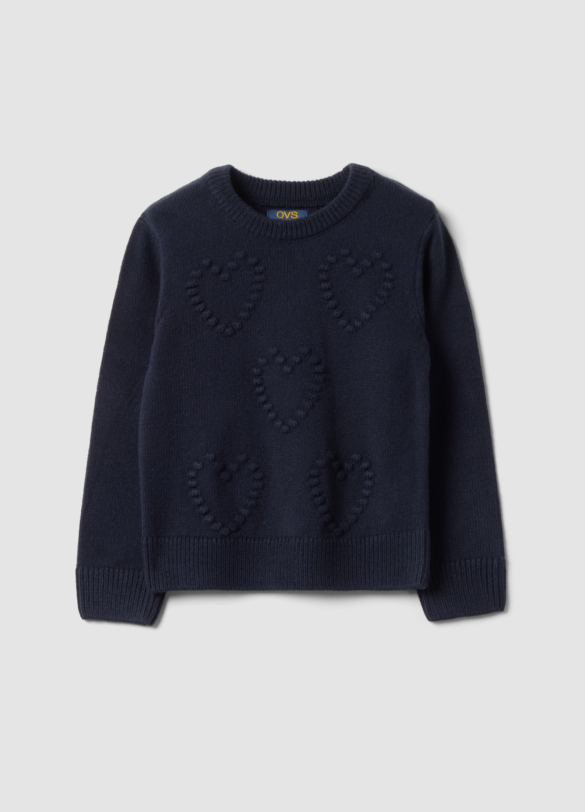 OVS KIDS, Maglione Blu Girocollo Con Cuori In Rilievo Regular Fit Per Bambina, Blu, Taglia: 4-5