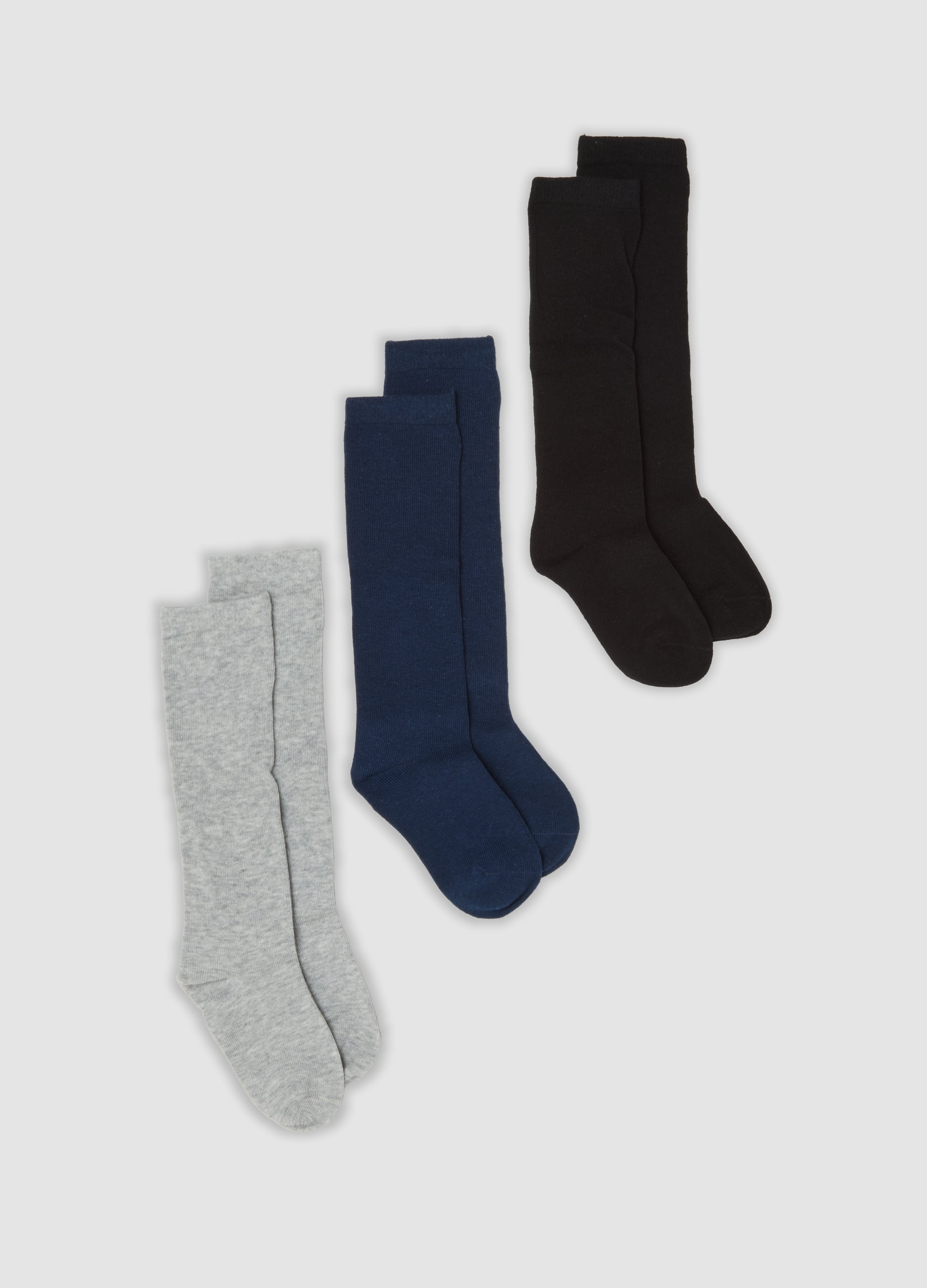 OVS KIDS, Tripack Di Calze Lunghe Blu In Cotone Organico Elasticizzato, Bambino, Nero, Taglia: 31/33
