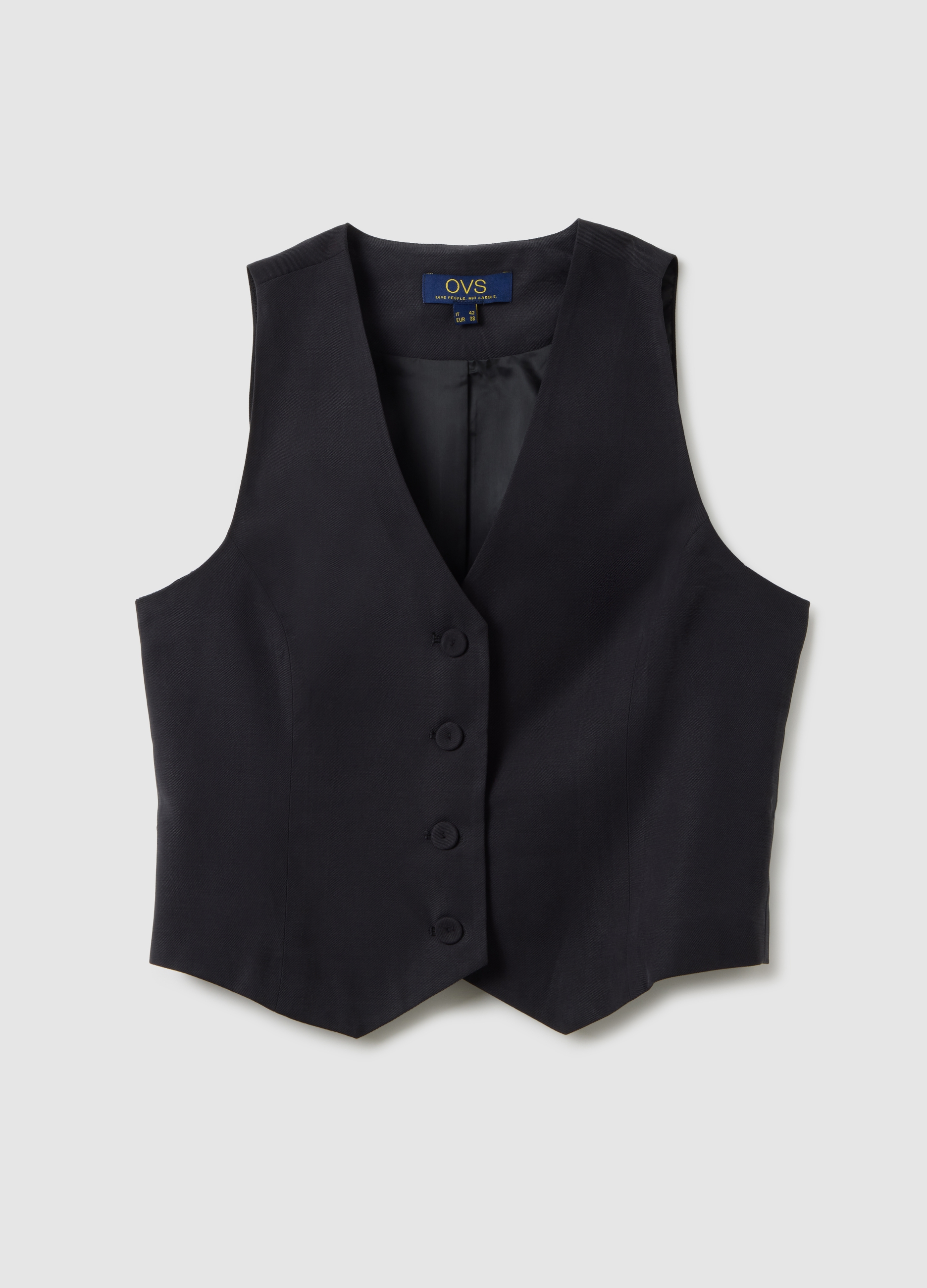 OVS, Schwarze Viskose-mischung Slim Fit Weste, Frau, Gunmetal, Größe: 34