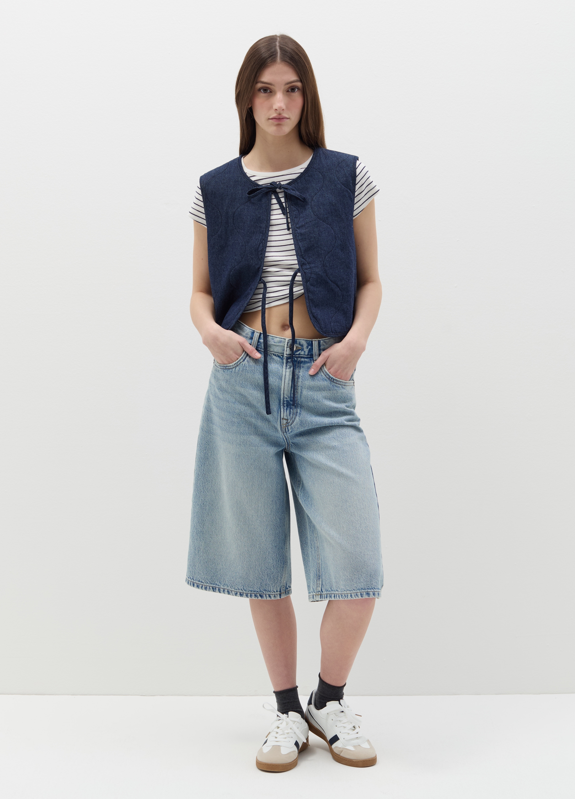 OVS, Gilet Imbottito In Denim Con Laccetti, Donna, Denim, Taglia: S