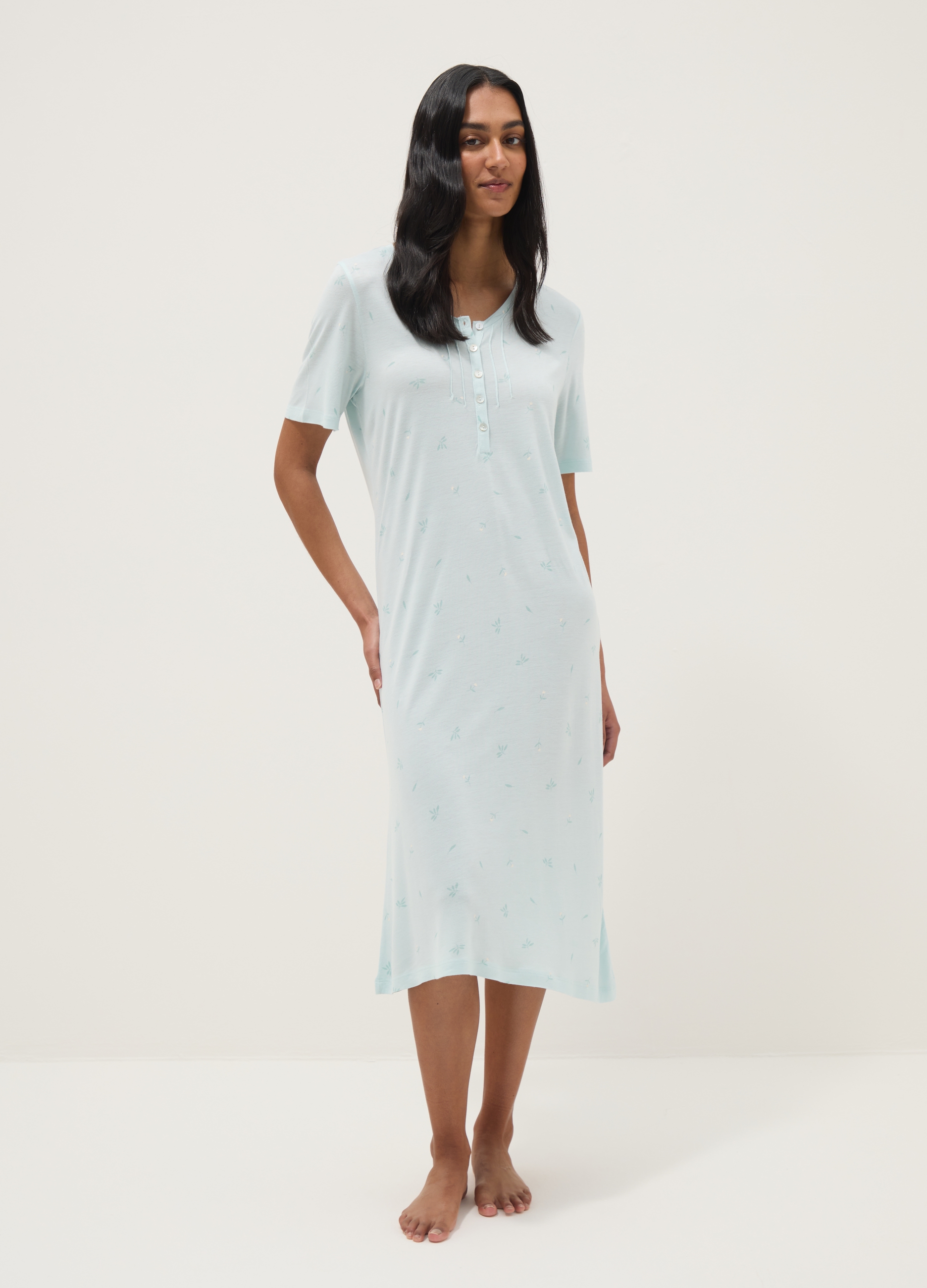 Camisón Azul De Pura Viscosa Ajuste Regular, Mujer, Azul Azur, Talla: 48