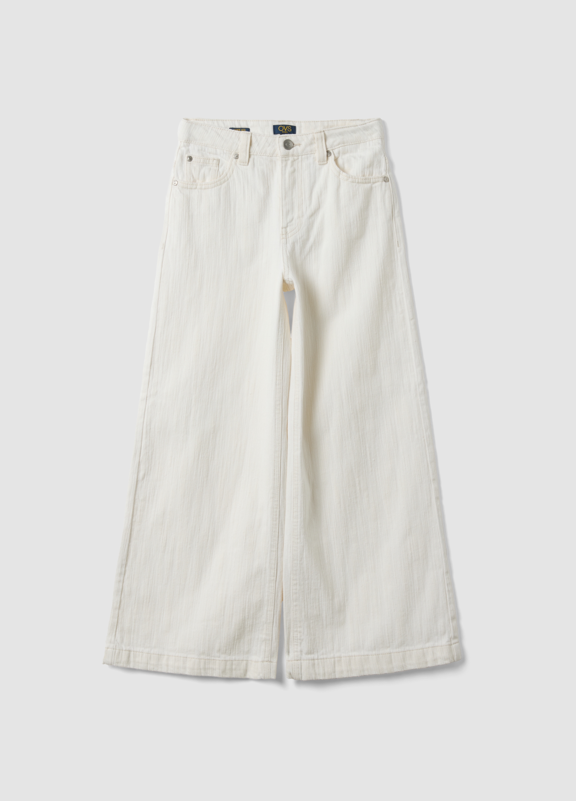 OVS KIDS, Pantaloni Bianchi Wide Leg In Puro Cotone, Bambina, Bianco, Taglia: 13-14