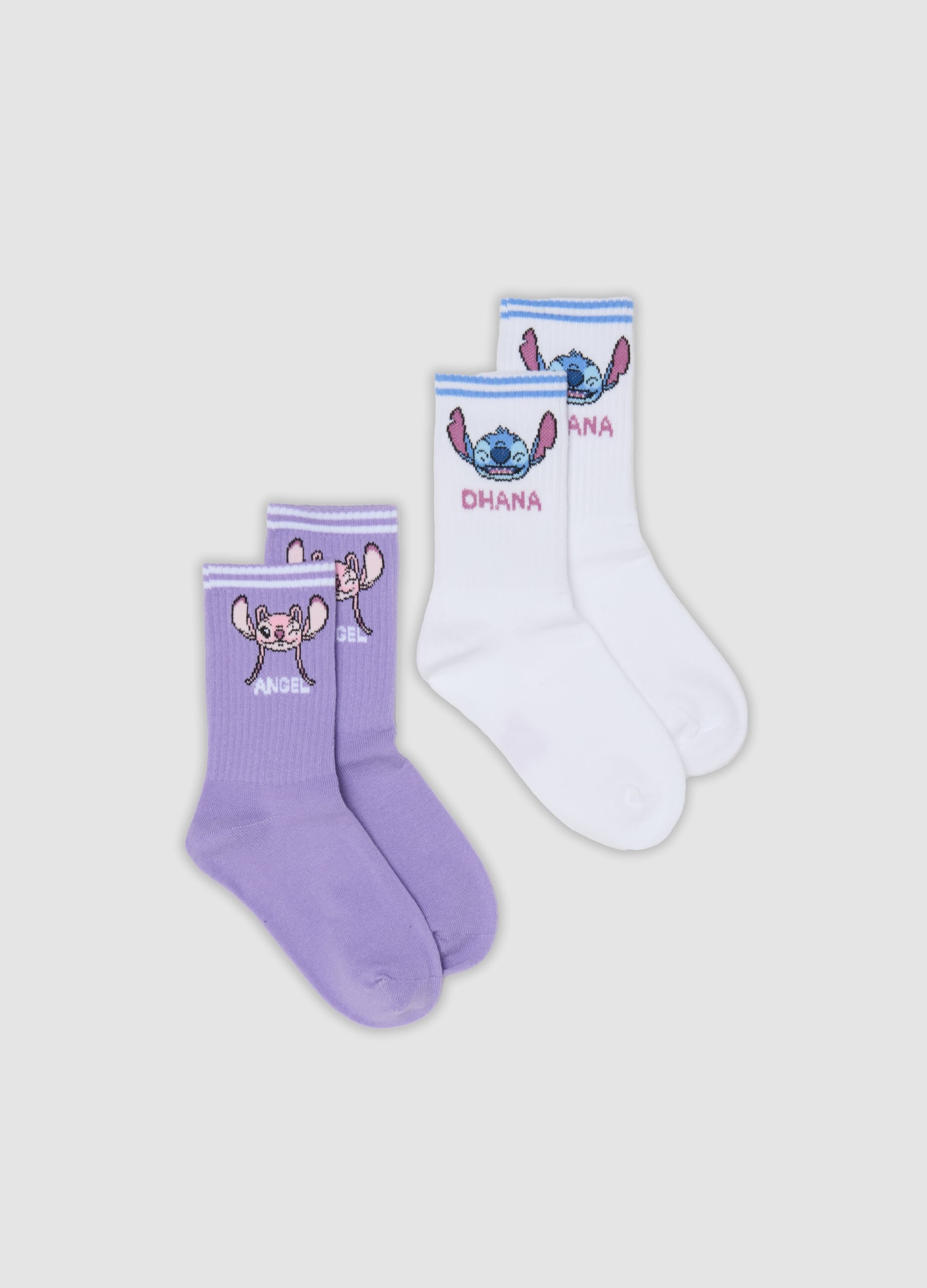 DISNEY, Bipack Di Calze Midi Multicolor In Cotone Organico Elasticizzato Con Stampa Lilo & Stitch, Bambina, Multicolor, Taglia: 37/39