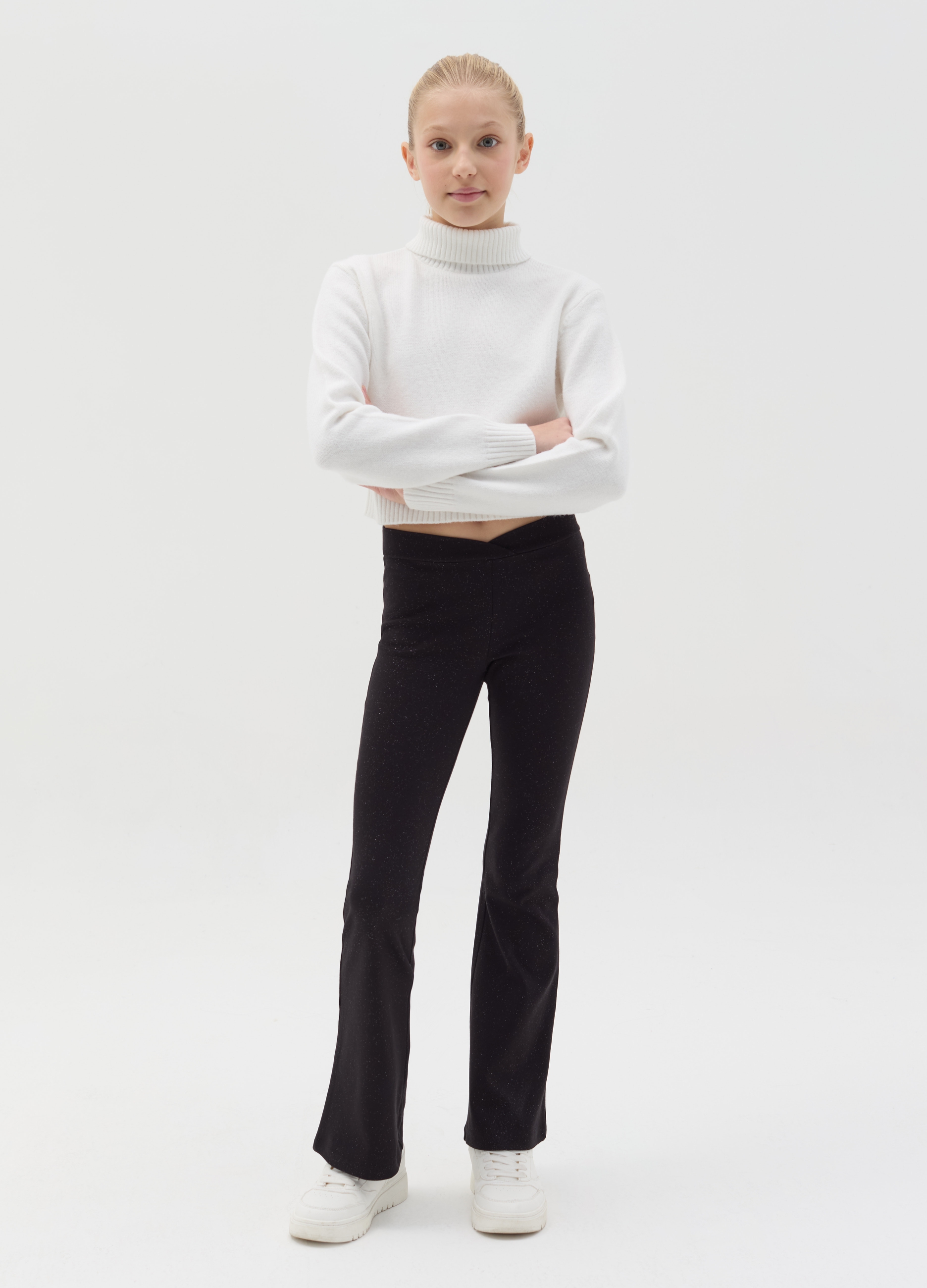 OVS KIDS, Leggings Flare Fit Con Lurex, Bambina, Nero, Taglia: 14-15