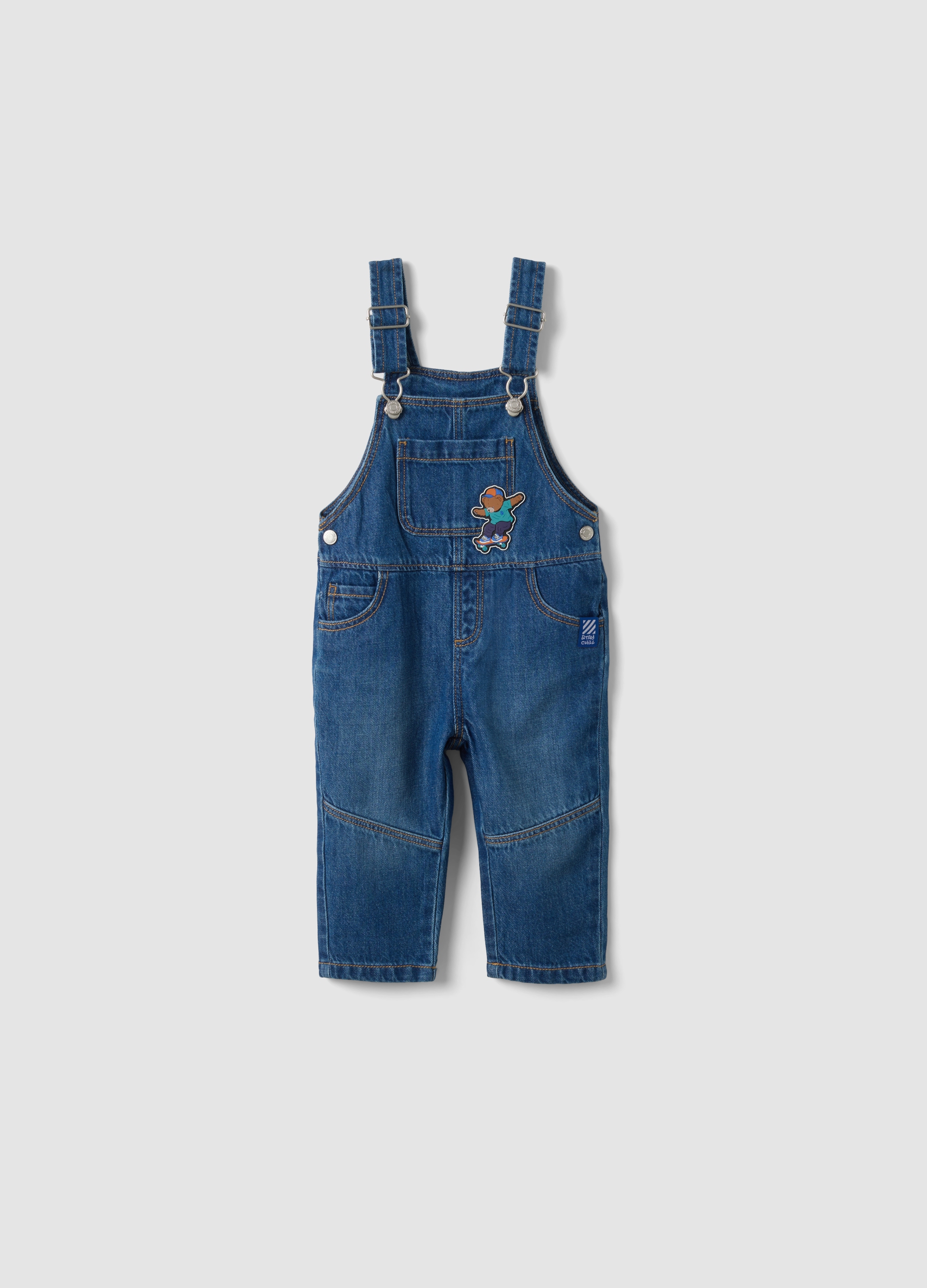FAGOTTINO, Salopette Blu In Denim Di Puro Cotone Con Orsetto Per Bimbo, Bambino, Blu, Taglia: 18-24