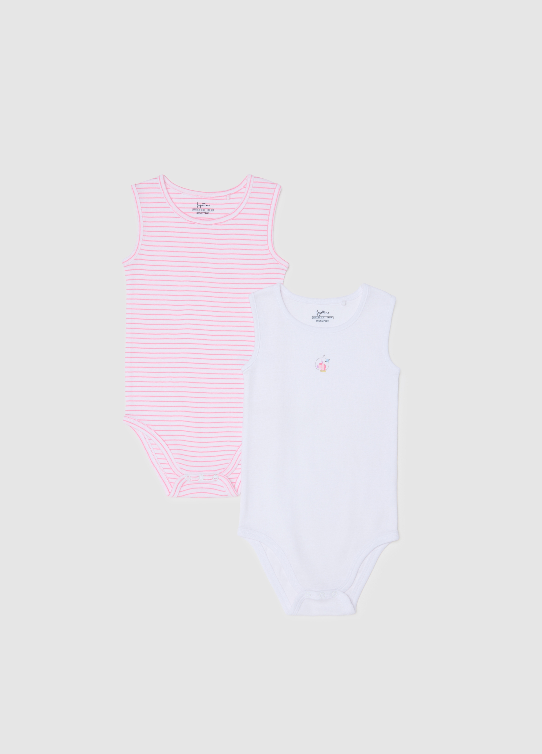 FAGOTTINO, Bipack Di Body Da Neonata In Puro Cotone Bianco E Rosa, Bambina, Multicolor, Taglia: 30-36