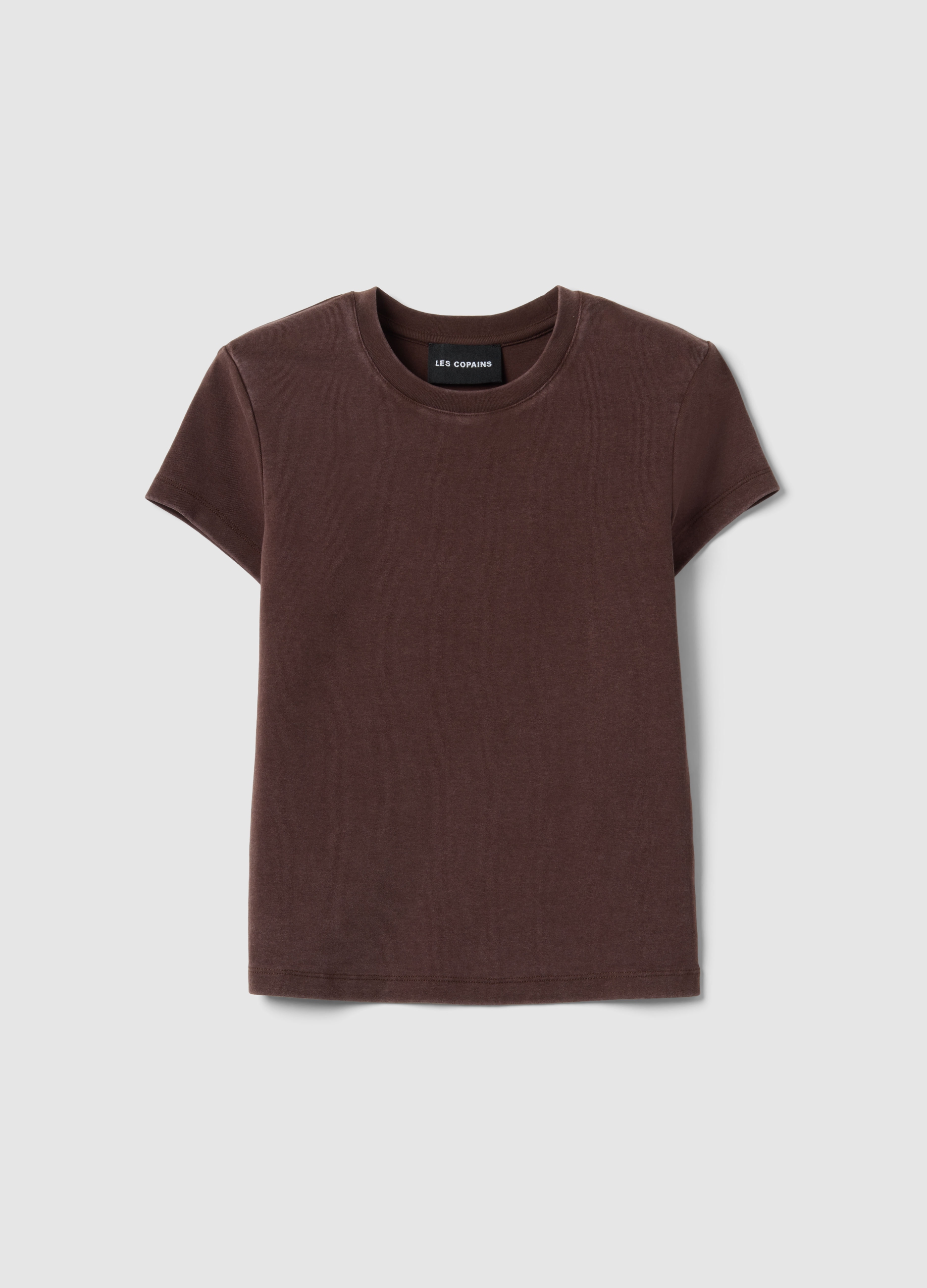 LES COPAINS, Camiseta Entallada De Algodón Elástico Marrón, Mujer, Marrón chocolate, Talla: 42