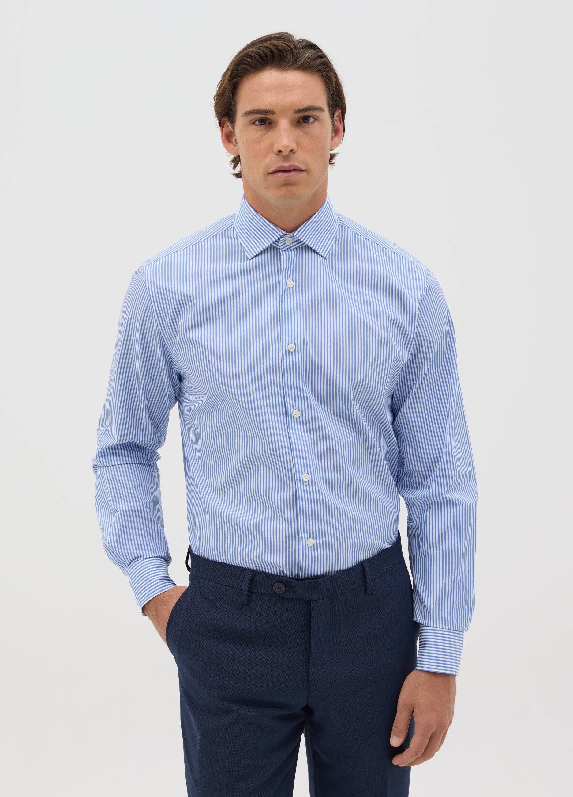 Camisa Regular Fit De Rayas Planchado Fácil, Hombre, Blanco/azul, Talla: 45