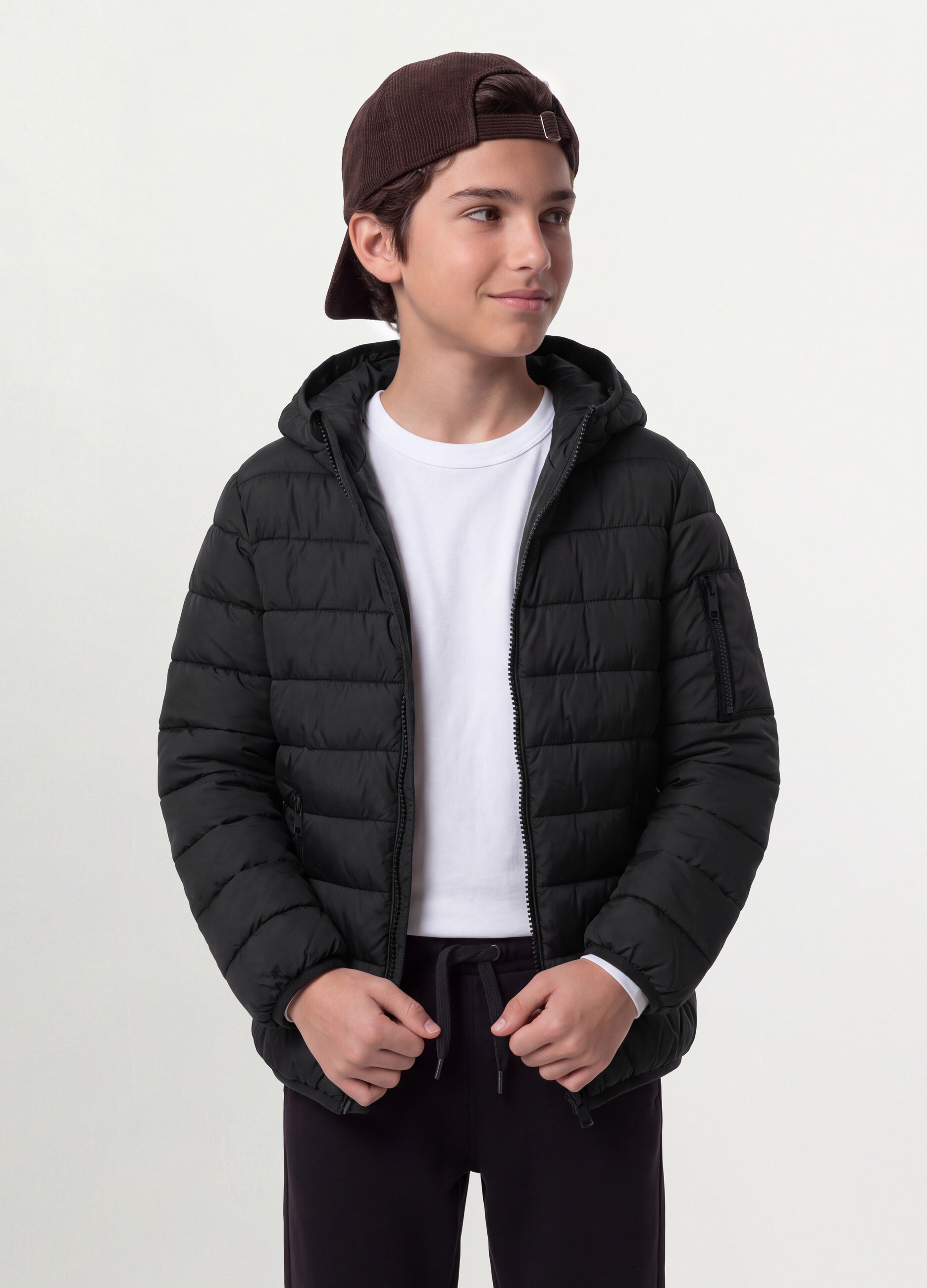 OVS KIDS, Giubbotto Ultralight Nero Imbottito Con Cappuccio E Zip Per Ragazzo, Bambino, Nero, Taglia: 13-14