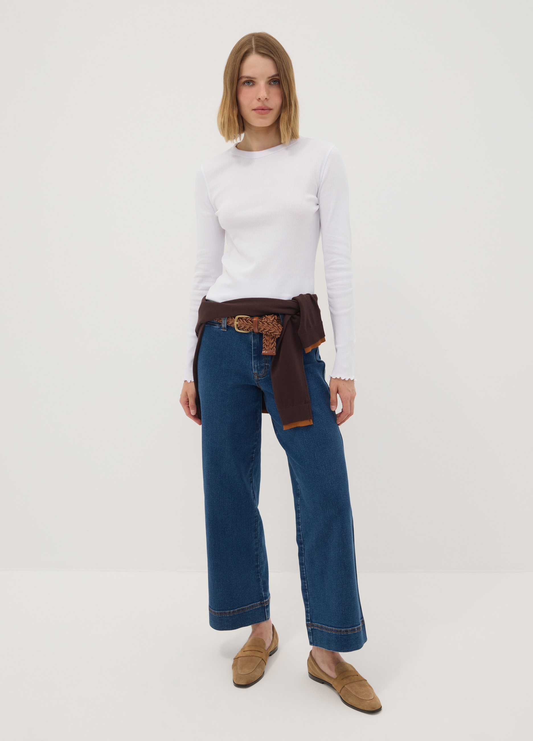 REPUBLIC OF DENIM, Jeans Blu Wide Leg In Cotone Elasticizzato, Donna, Blu, Taglia: 40