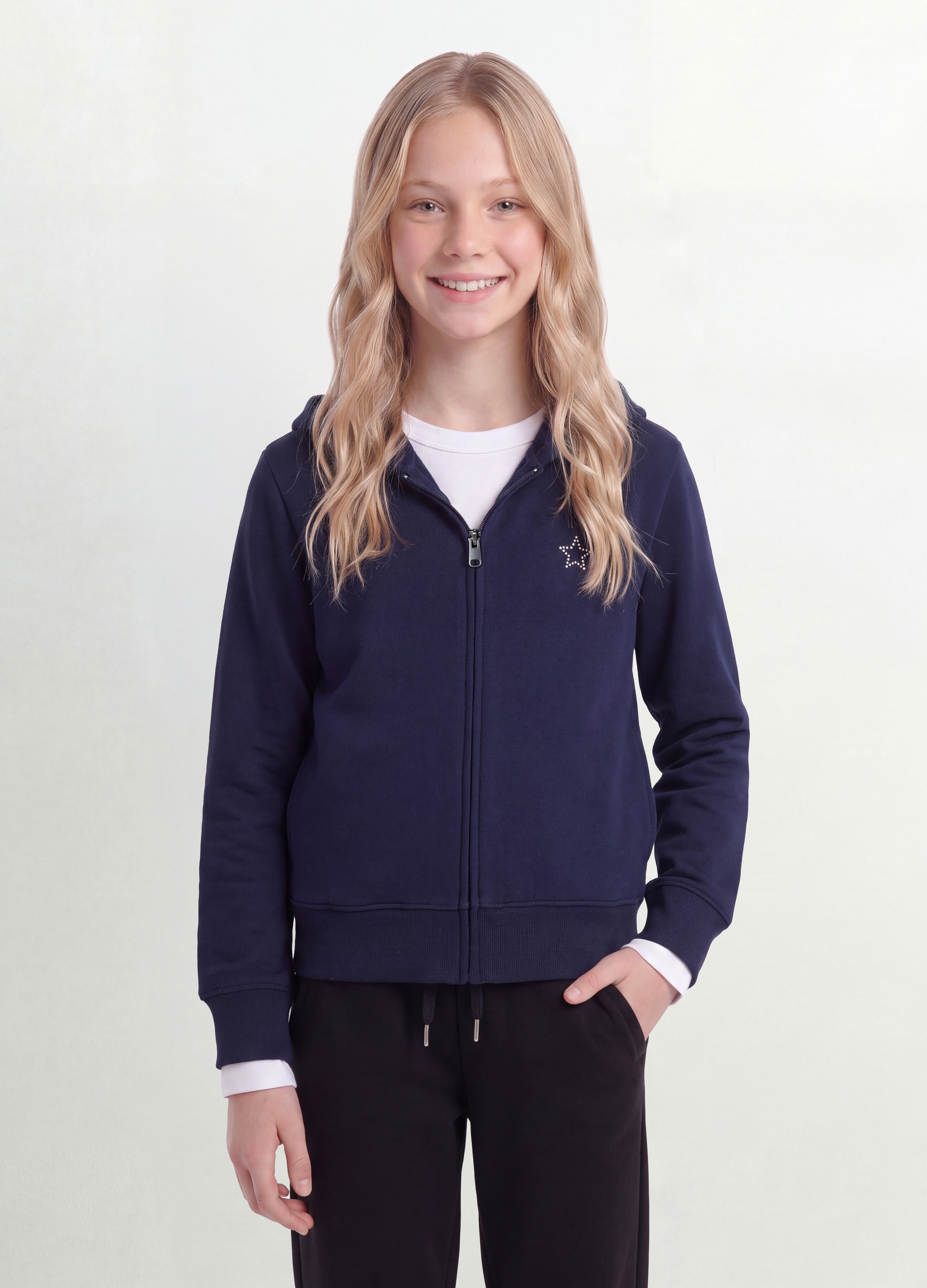 OVS KIDS, Felpa Blu Con Cappuccio In Puro Cotone Organico Con Stella Per Ragazza, Bambina, Blu, Taglia: 10-11