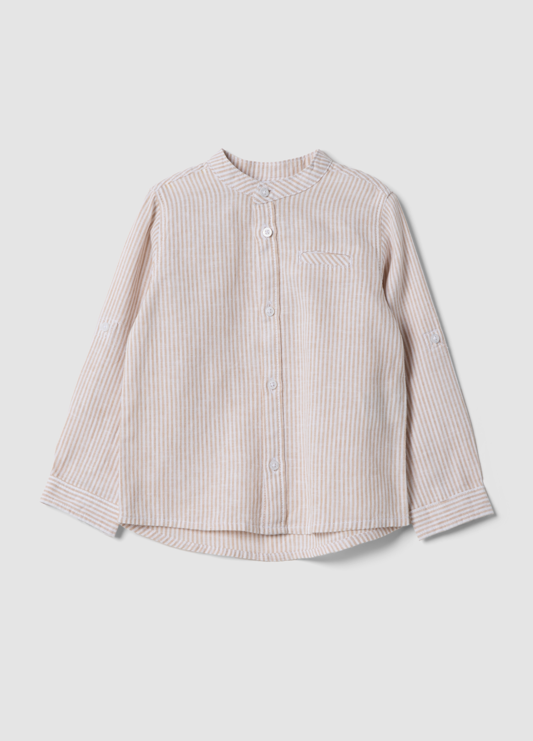 FAGOTTINO, Camisa De Niño A Rayas Blancas Y Beige En Mezcla De Lino Y Algodón, Niño, Blanco/beige, Talla: 18-24