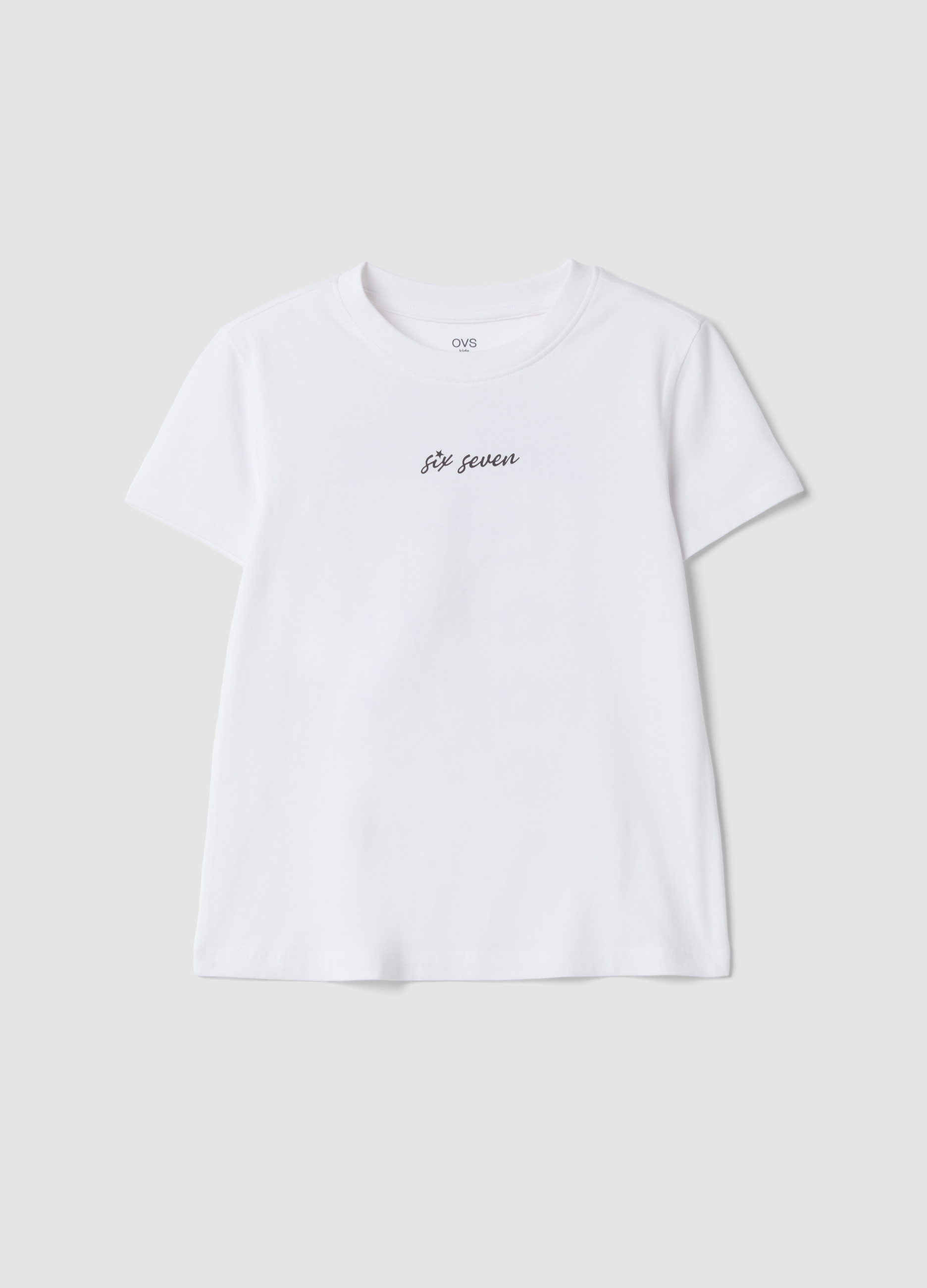 OVS KIDS, T-shirt Bianca In Puro Cotone Con Stampe Six Seven Regular Fit, Bambina, Bianco, Taglia: 11-12