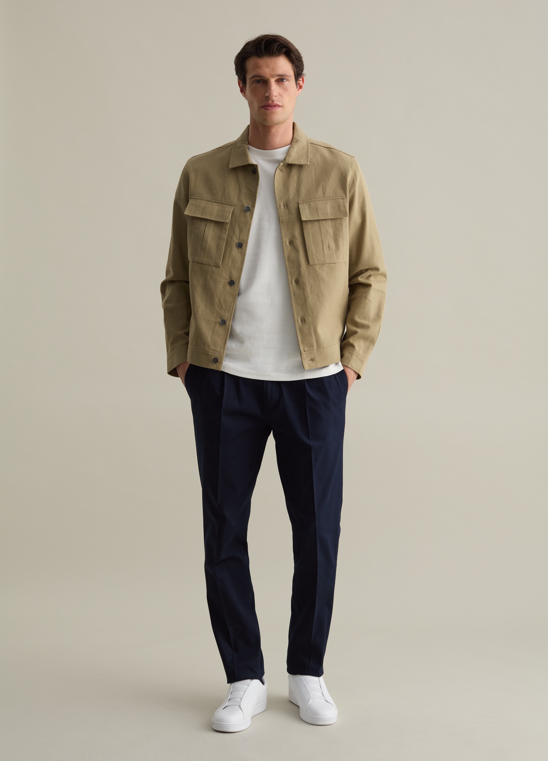 Piombo Contemporary, Shacket In Twill Di Cotone E Lino, Uomo, Verde, Taglia: XL