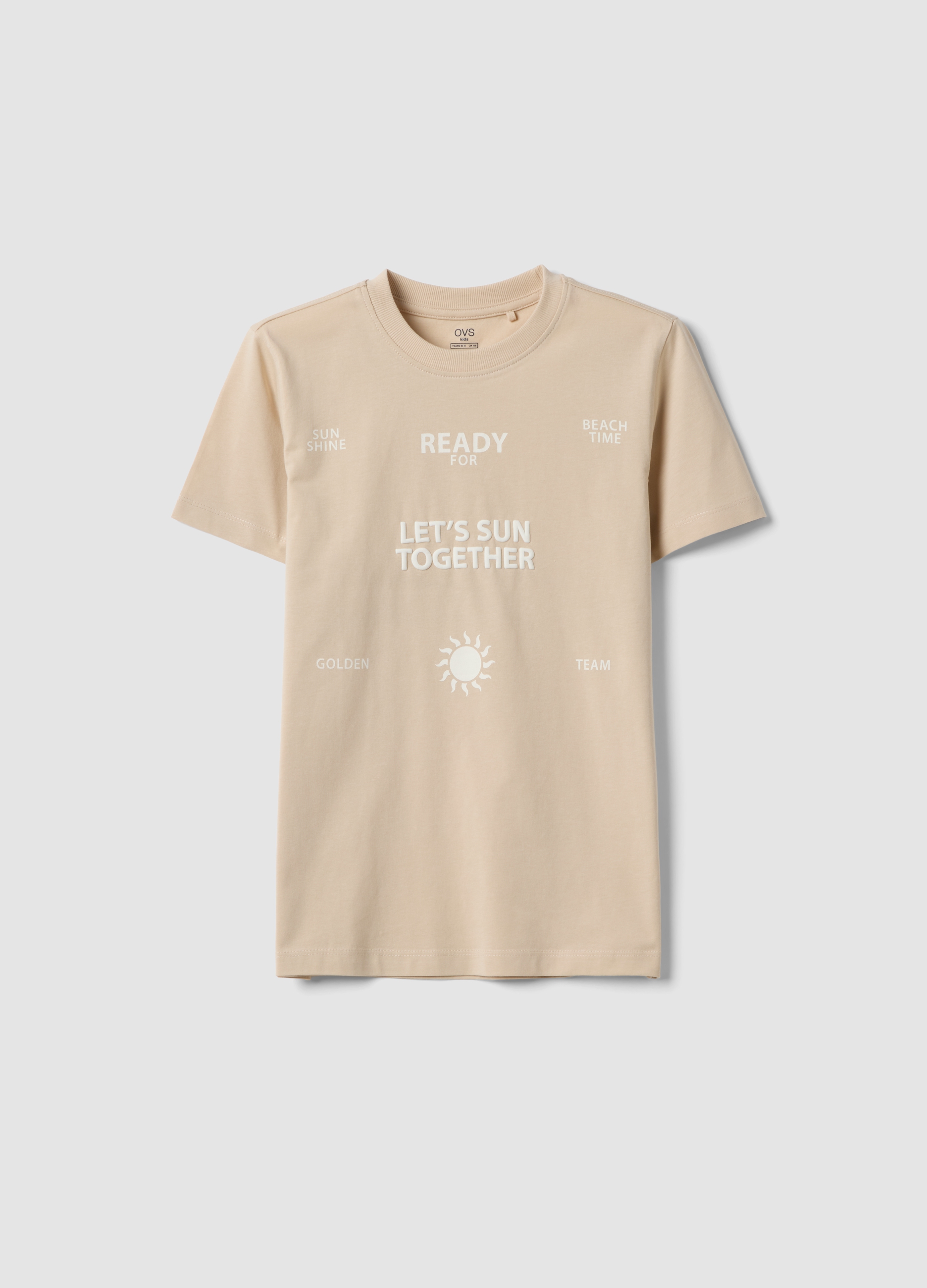 OVS KIDS, Camiseta Beige De Niño De Algodón Puro, Corte Regular, Con Estampados, Niño, Beige, Talla: 11-12