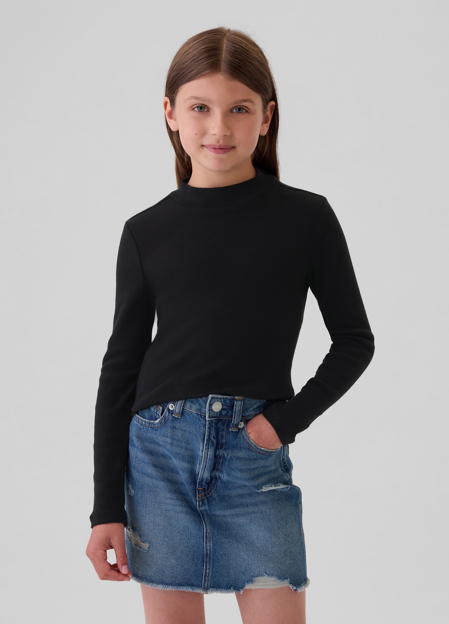 OVS, T-shirt A Maniche Lunghe Mock Neck, Bambina, Nero, Taglia: XS/99-114