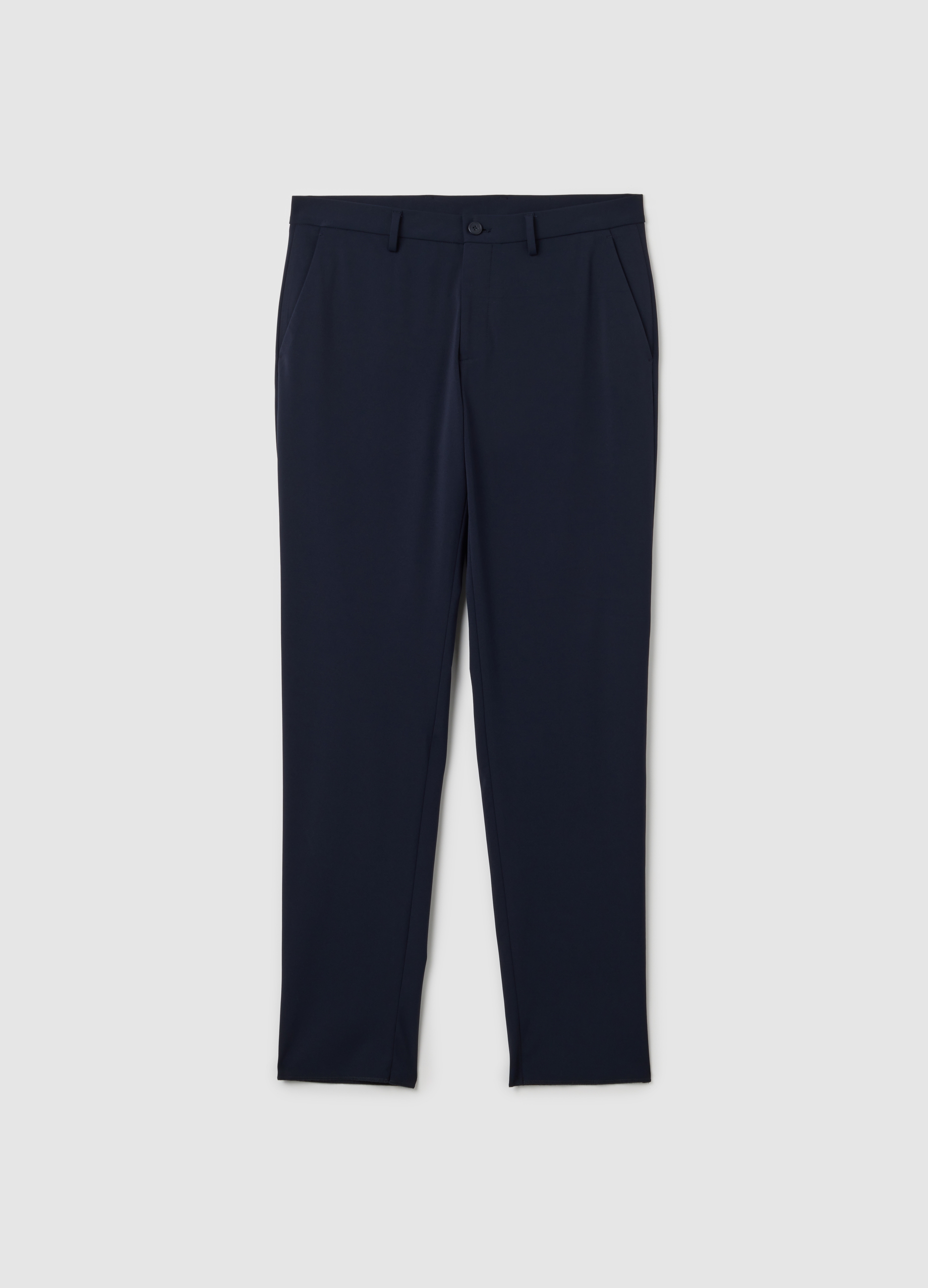 Pantalones Azul De Tela Elástica Slim Fit, Hombre, Azul marino, Talla: 54