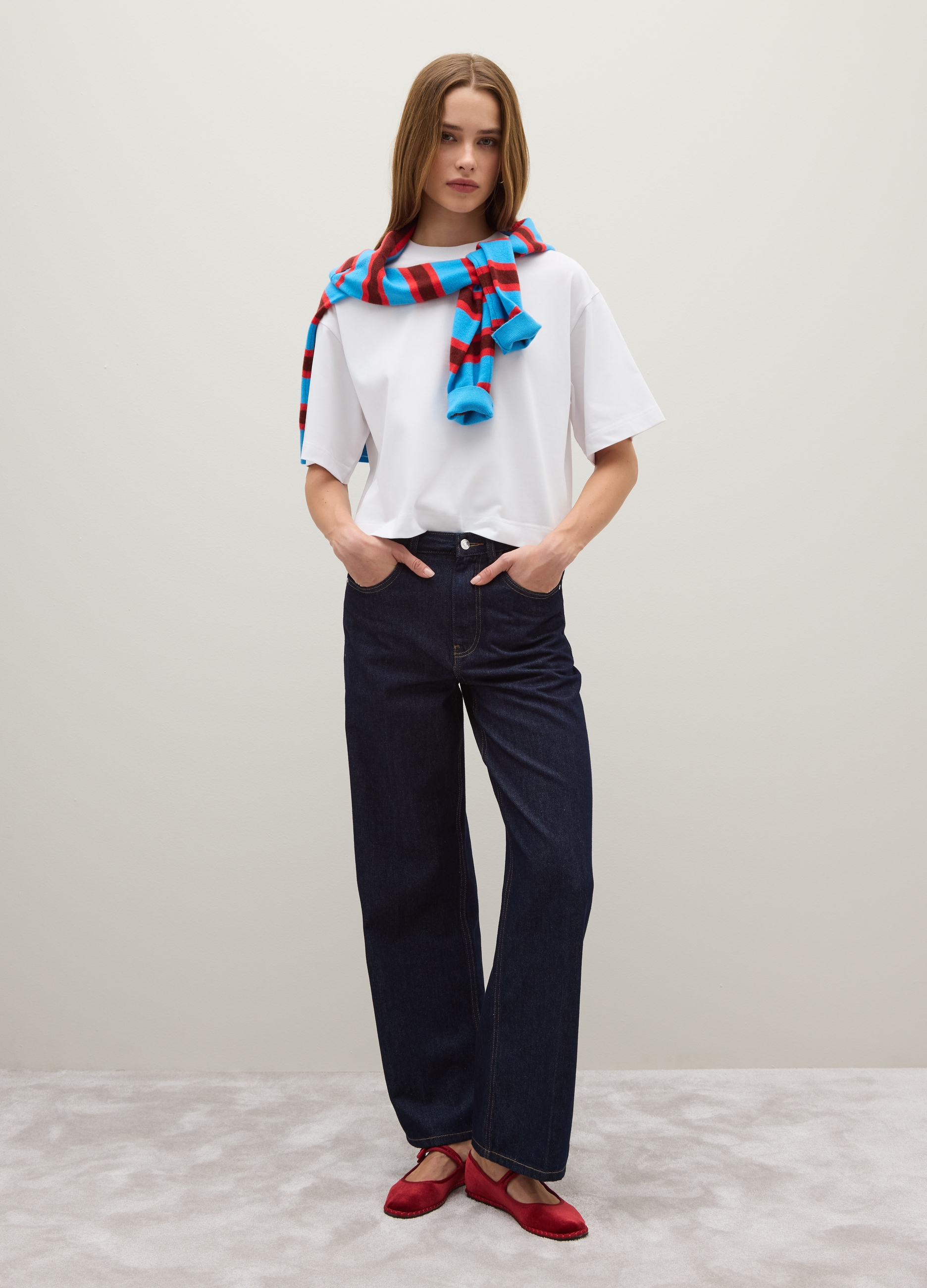 PIOMBO, T-shirt In Misto Cotone Bianca Boxy Fit, Donna, Bianco, Taglia: XS