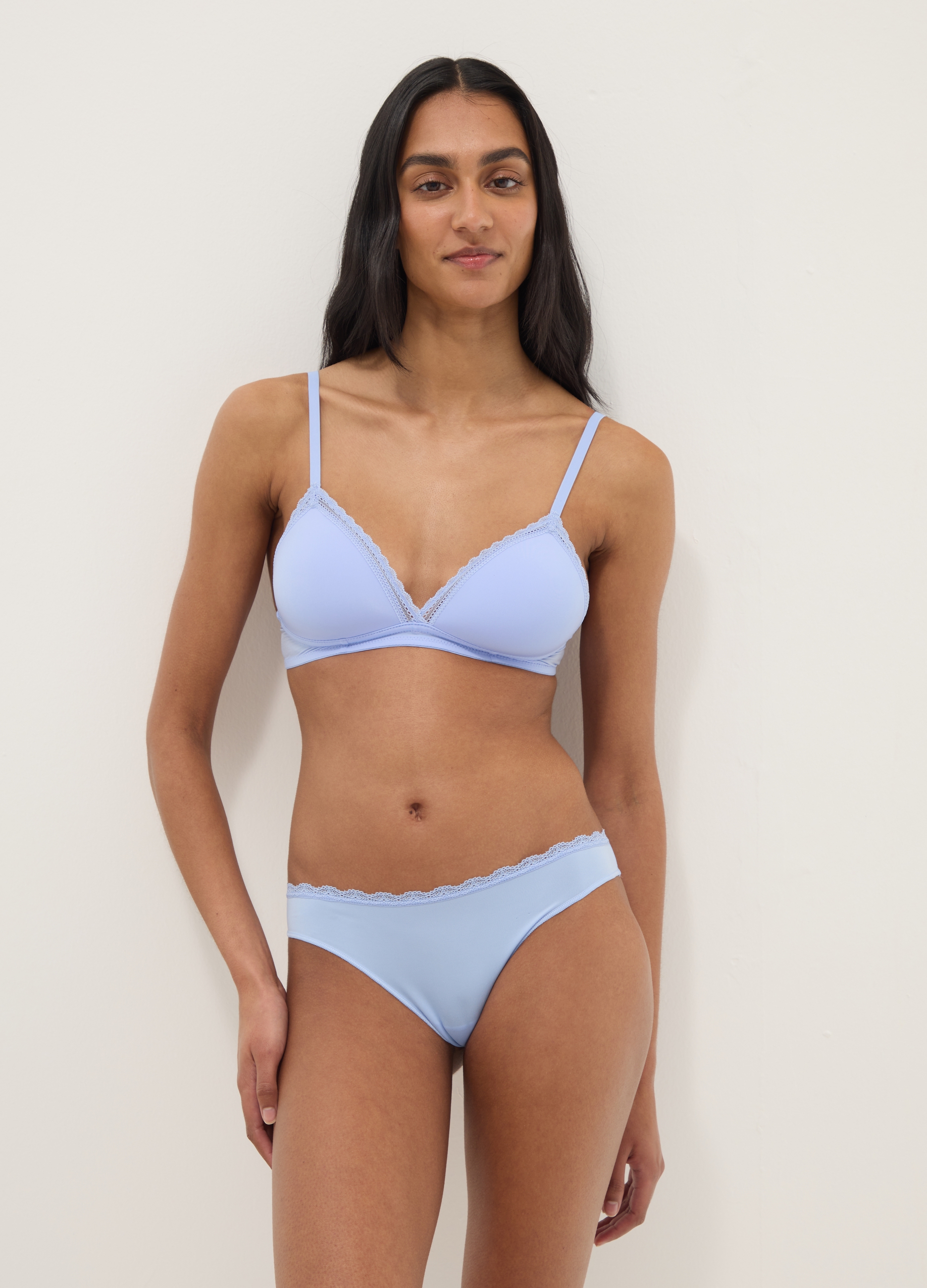 Tripack De Bragas Brasileñas Multicolor Con Detalles De Encaje, Mujer, Azul Claro/Beige, Talla: 4