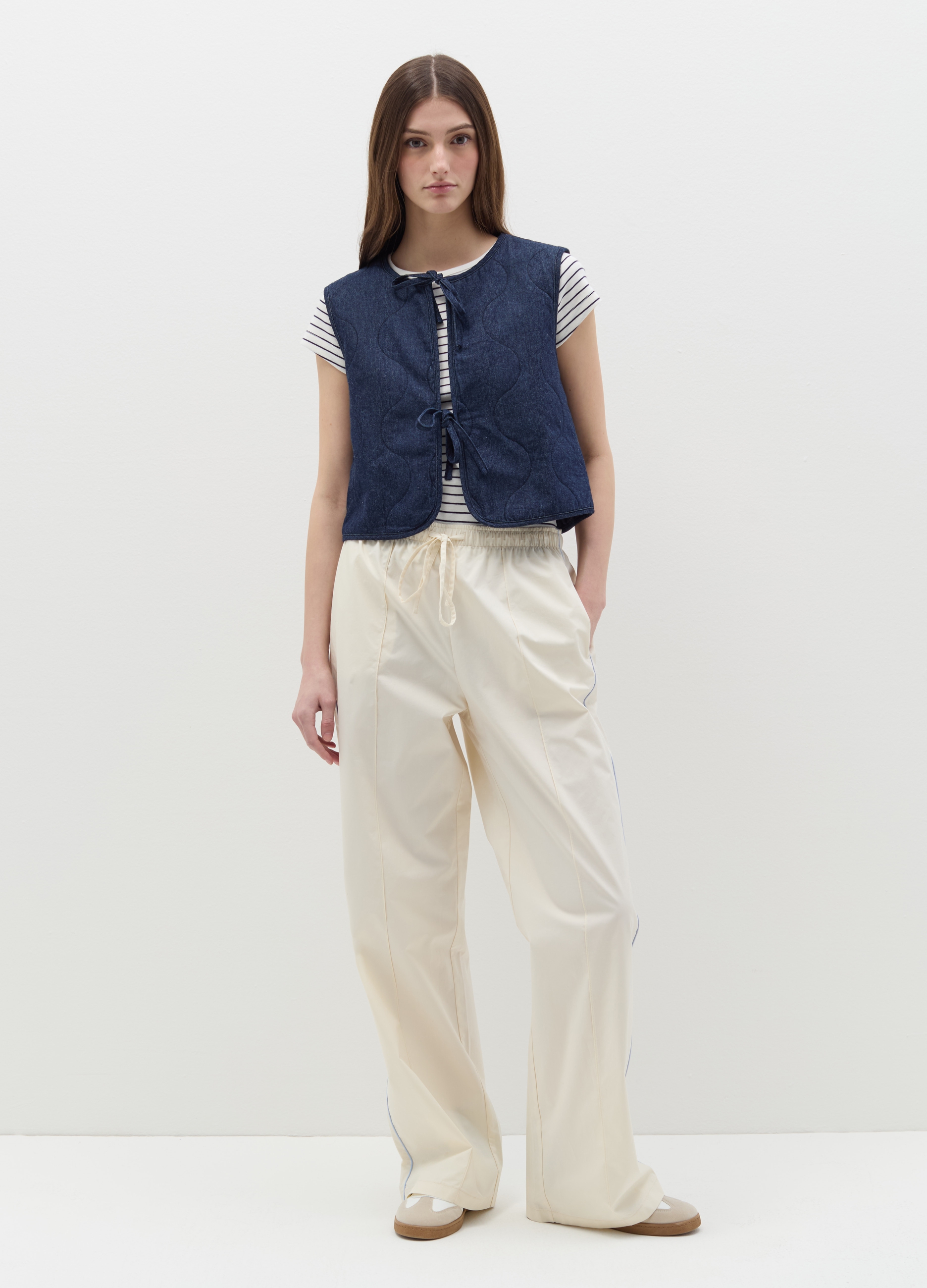 OVS, Joggers In Popeline Con Profilo A Contrasto, Donna, Bianco, Taglia: XS