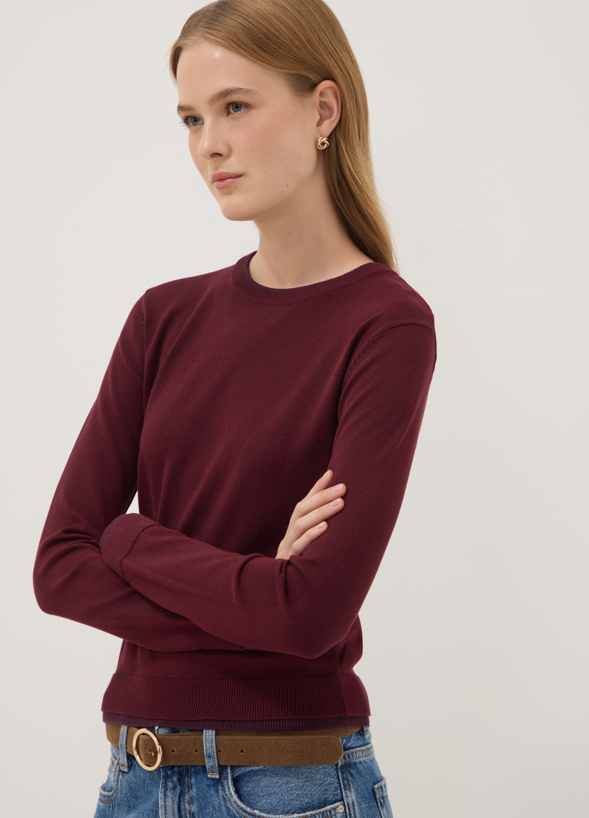 OVS, Maglia Rossa In Misto Viscosa A Maniche Lunghe, Donna, Rosso, Taglia: S