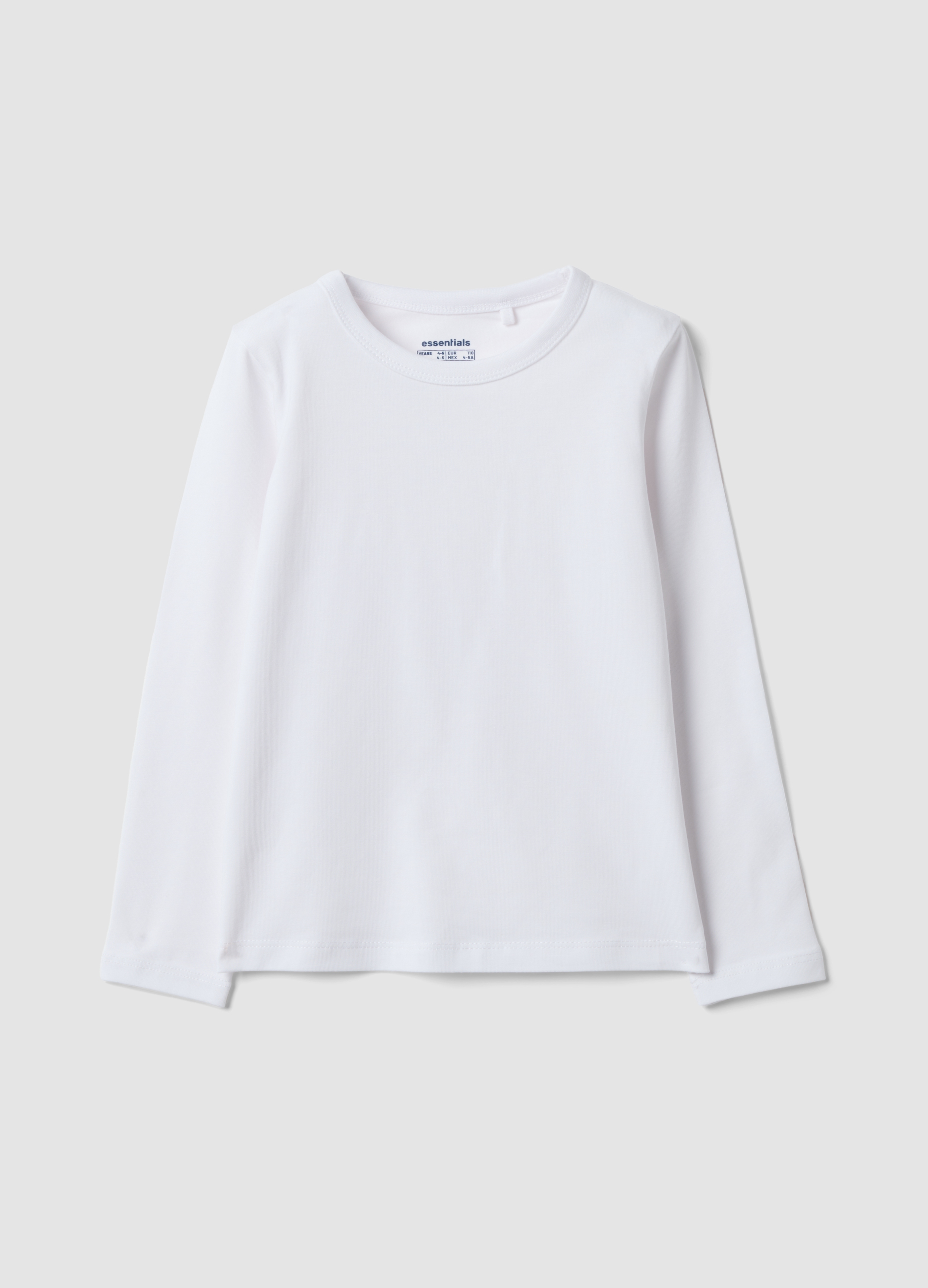 OVS KIDS, T-shirt Bianca A Maniche Lunghe In Cotone Elasticizzato, Bambina, Bianco, Taglia: 6-7
