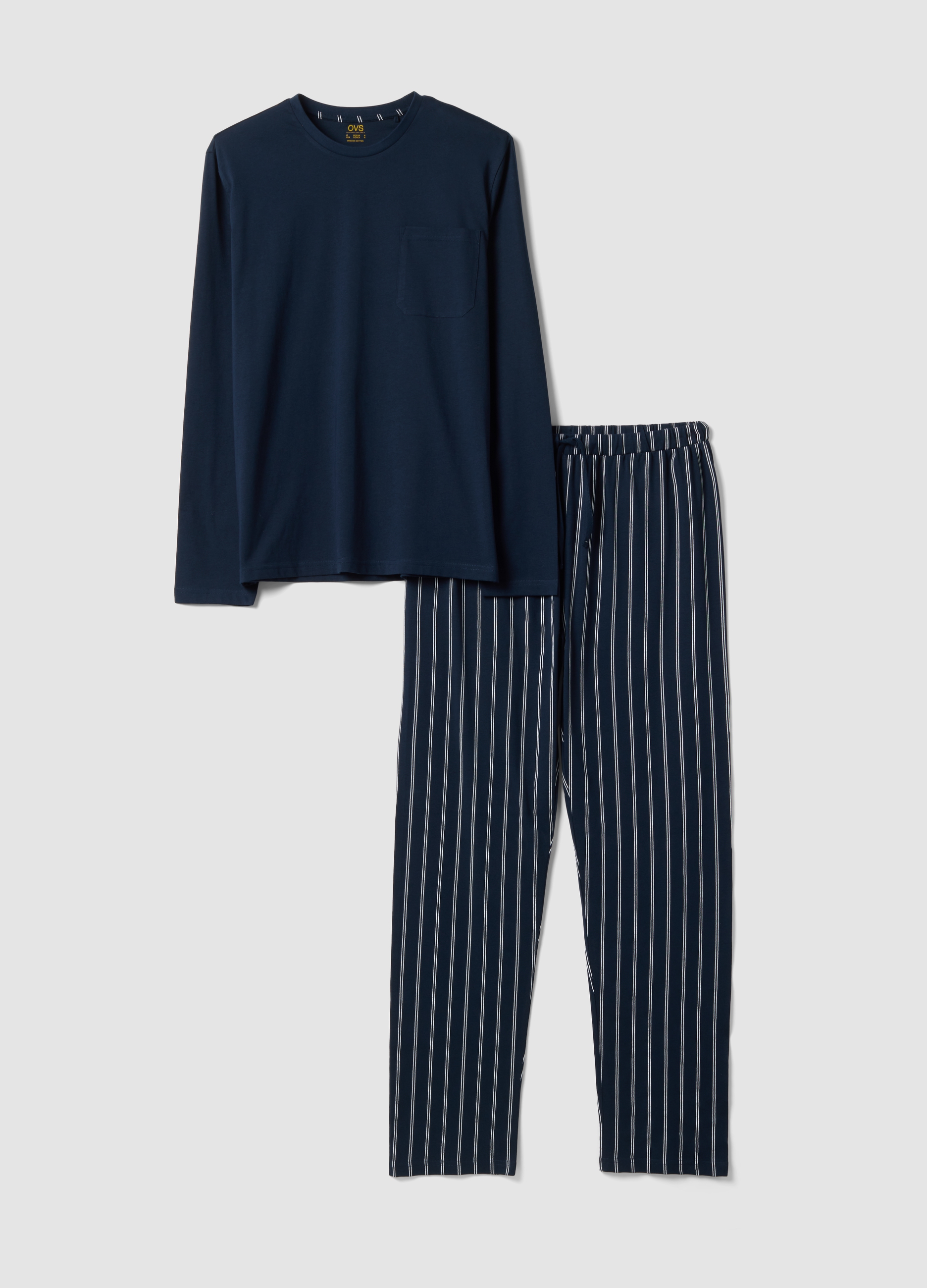 OVS, Pigiama Blu In Puro Cotone Organico Con Girocollo, Uomo, Blu, Taglia: L