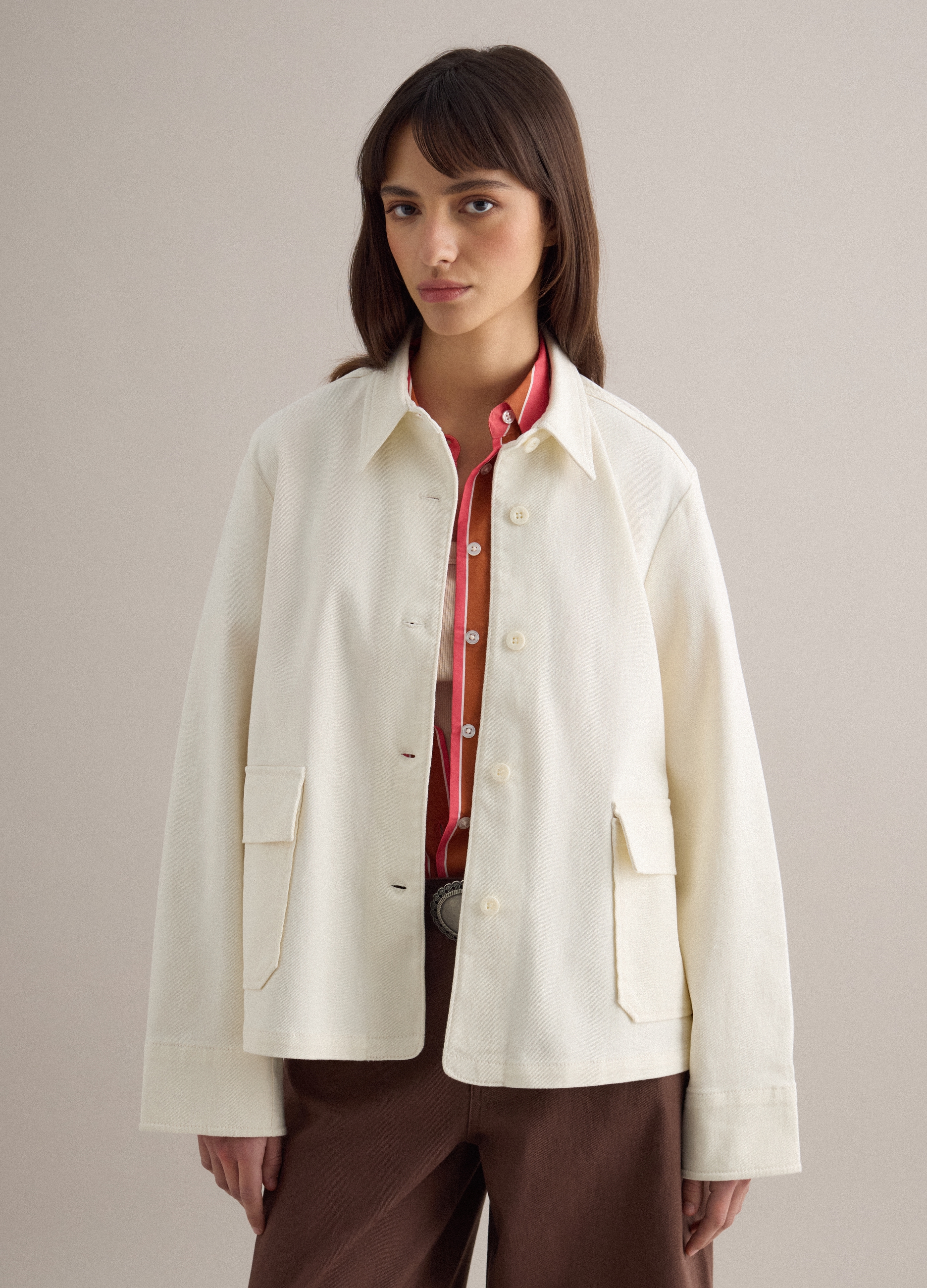 PIOMBO, Chaqueta Blanca De Algodón Elástico, Mujer, Blanco óptico, Talla: 40