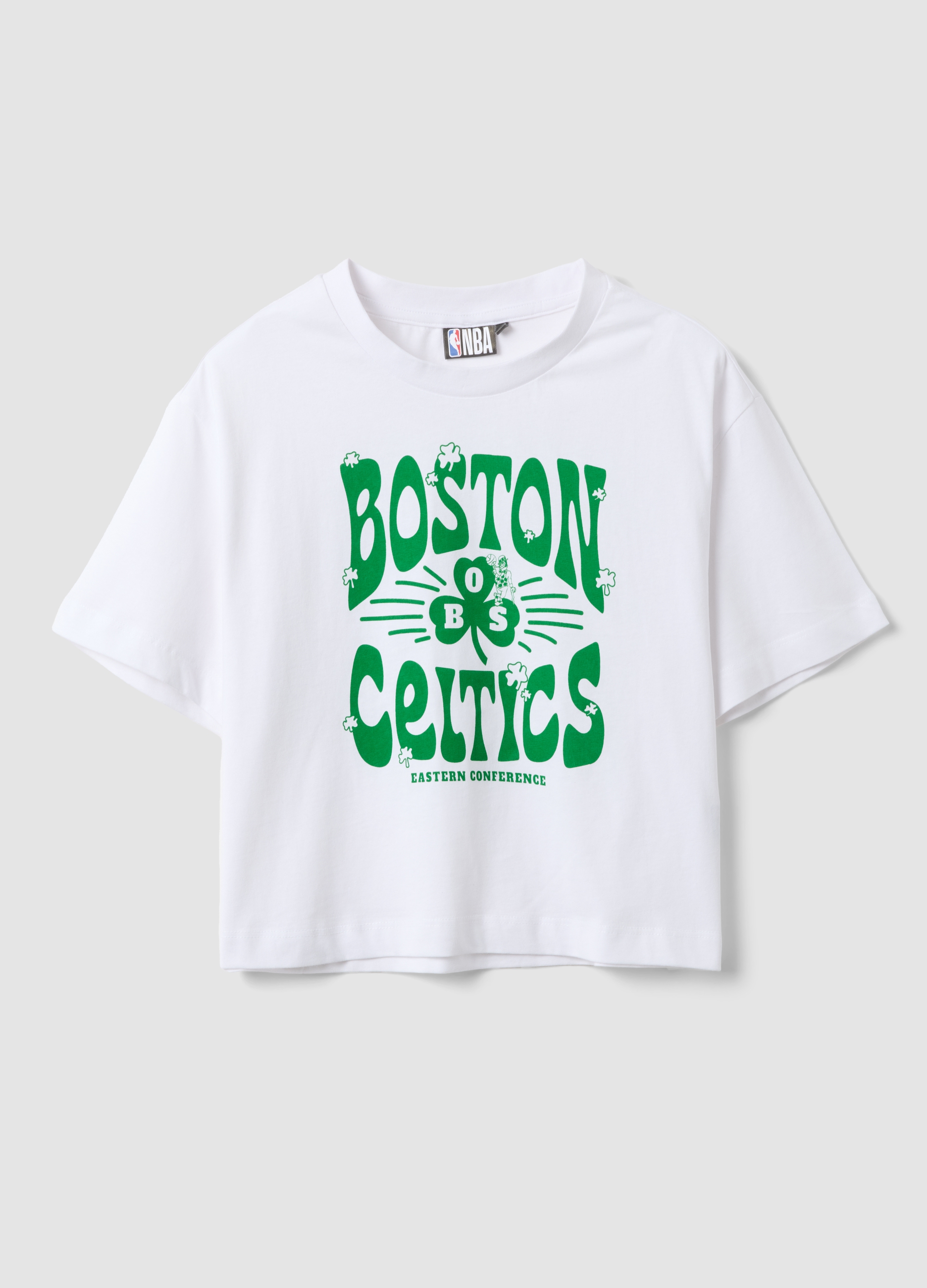 NBA, Camiseta Blanca De Puro Algodón Fit Relajado De Chica Boston Celtics, Niña, Blanco óptico, Talla: 13-14