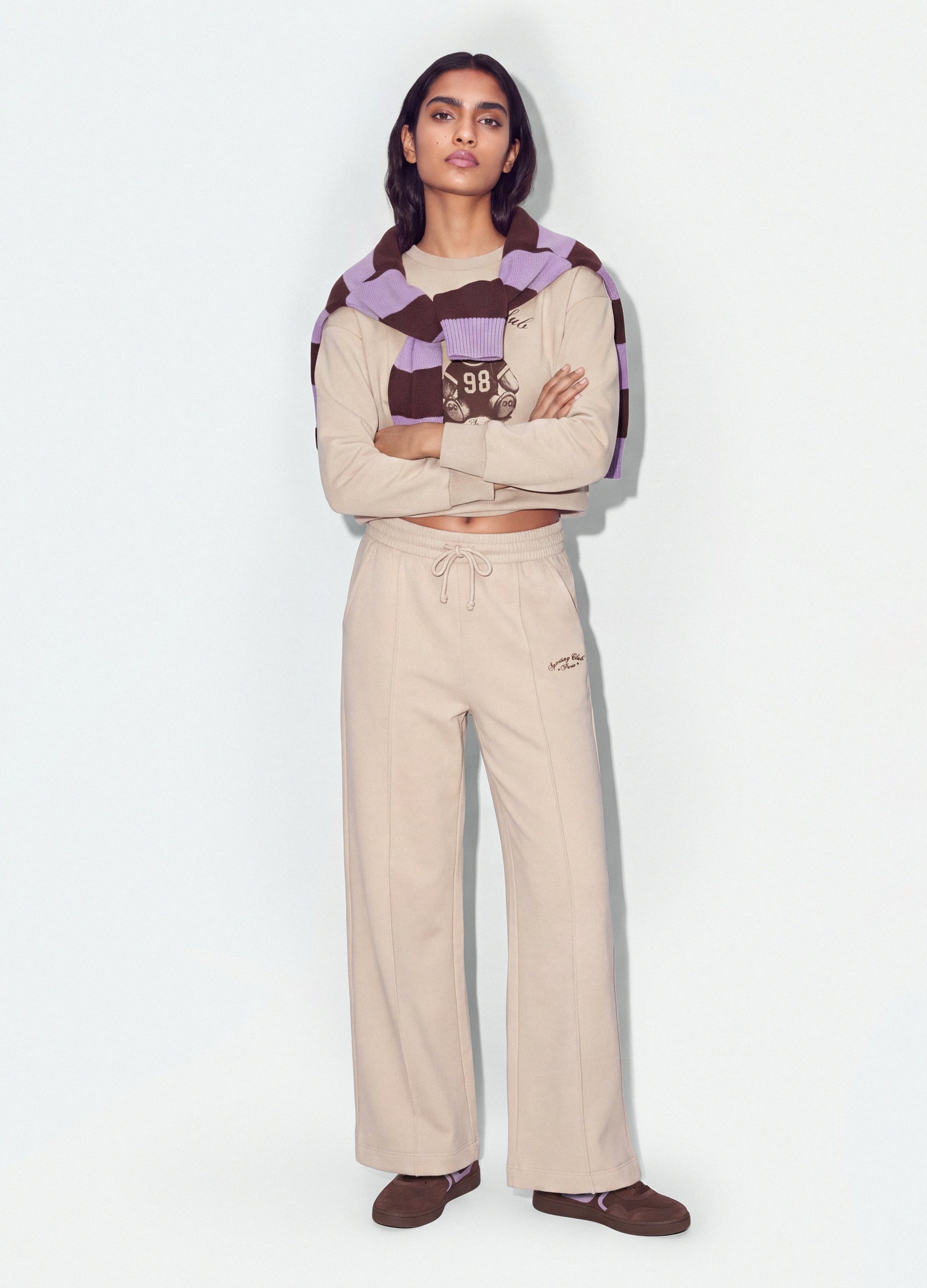 B.ANGEL, Pantaloni Jogger Beige In Misto Cotone Straight Fit, Donna, Beige, Taglia: S