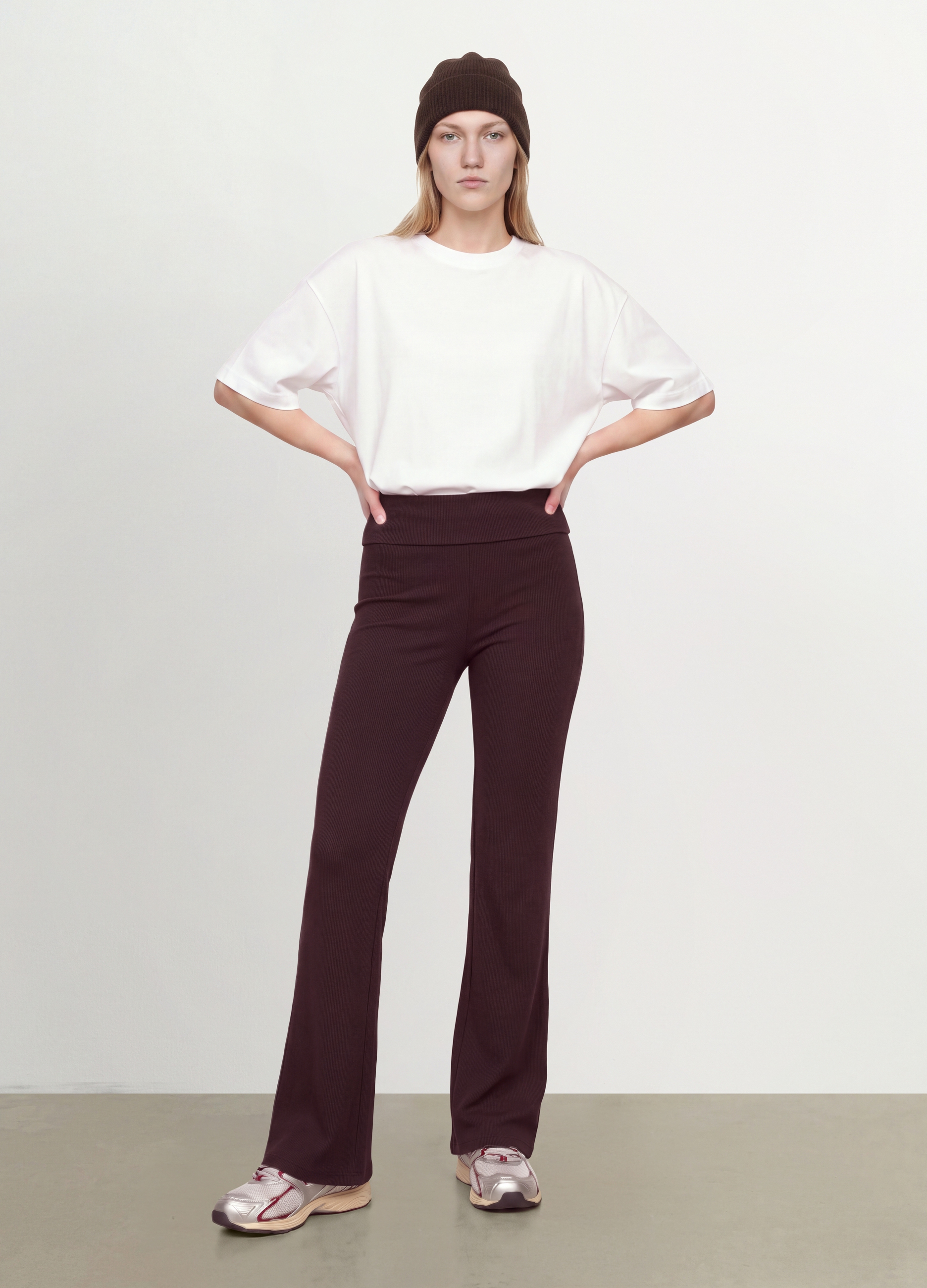 OVS, Leggings Marroni Flare Fit In Puro Cotone A Costine, Donna, Marrone, Taglia: M