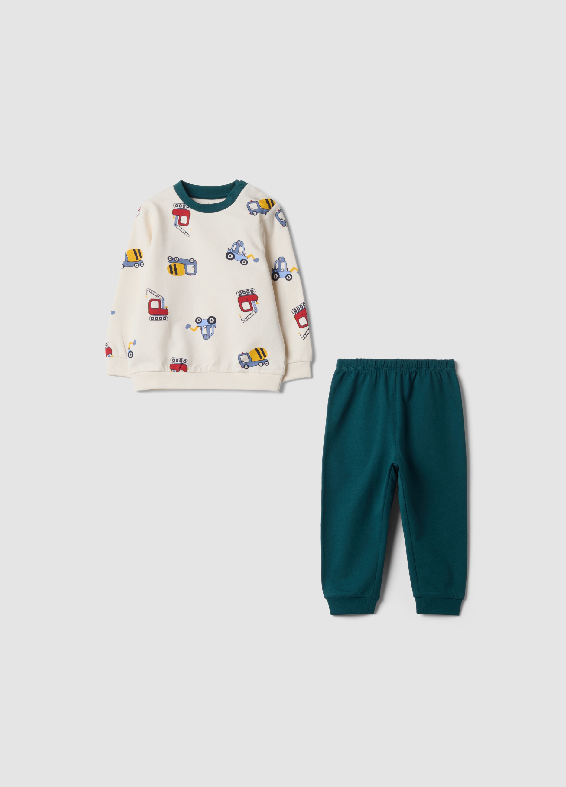 FAGOTTINO, Pigiama Verde In Puro Cotone Organico Con Girocollo, Bambino, Verde, Taglia: 9-12