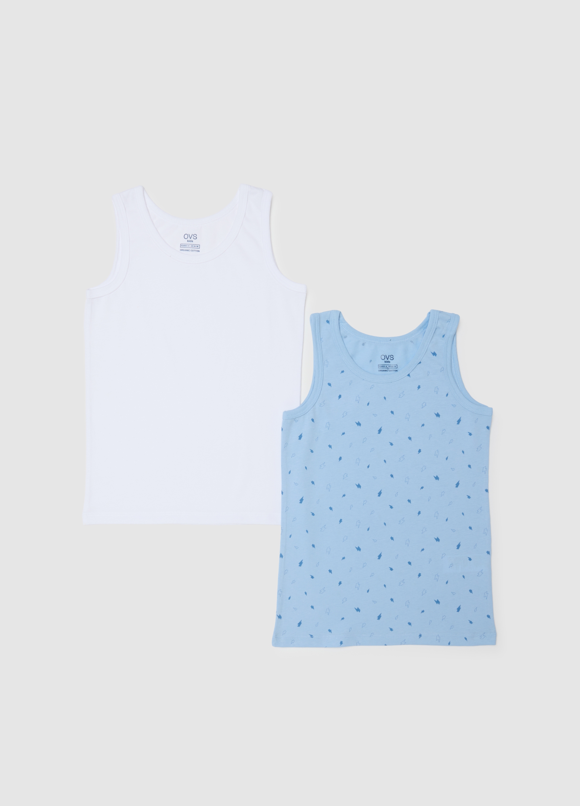 OVS KIDS, Pack Doble De Camisetas Sin Mangas Multicolor De Algodón Puro Para Niños, Corte Regular, Niño, Blanco/azul claro, Talla: 3-4