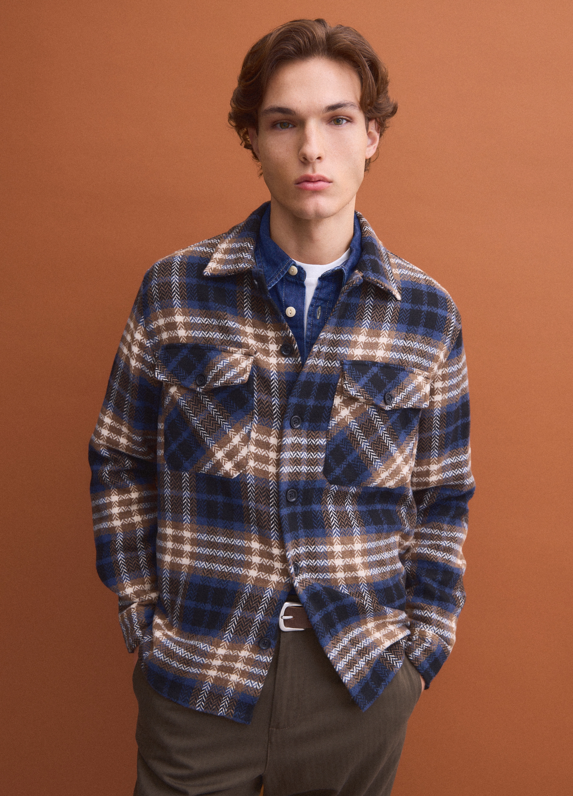 PIOMBO, Shacket Blu In Misto Lana A Quadri Over Fit, Uomo, Blu, Taglia: XXL