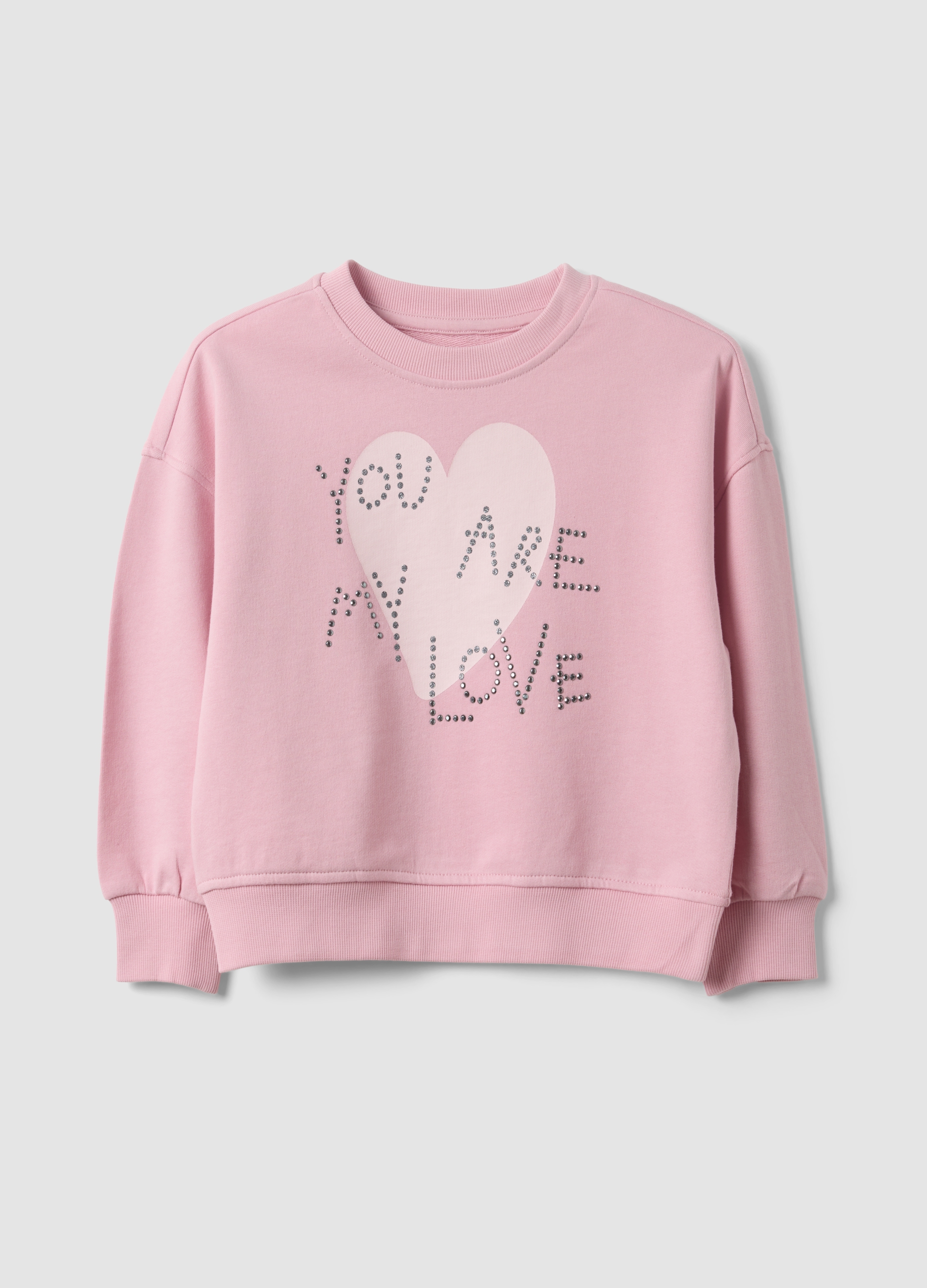 OVS KIDS, Felpa Rosa In Puro Cotone Con Stampa Cuore Regular Fit Per Bambina, Rosa, Taglia: 4-5
