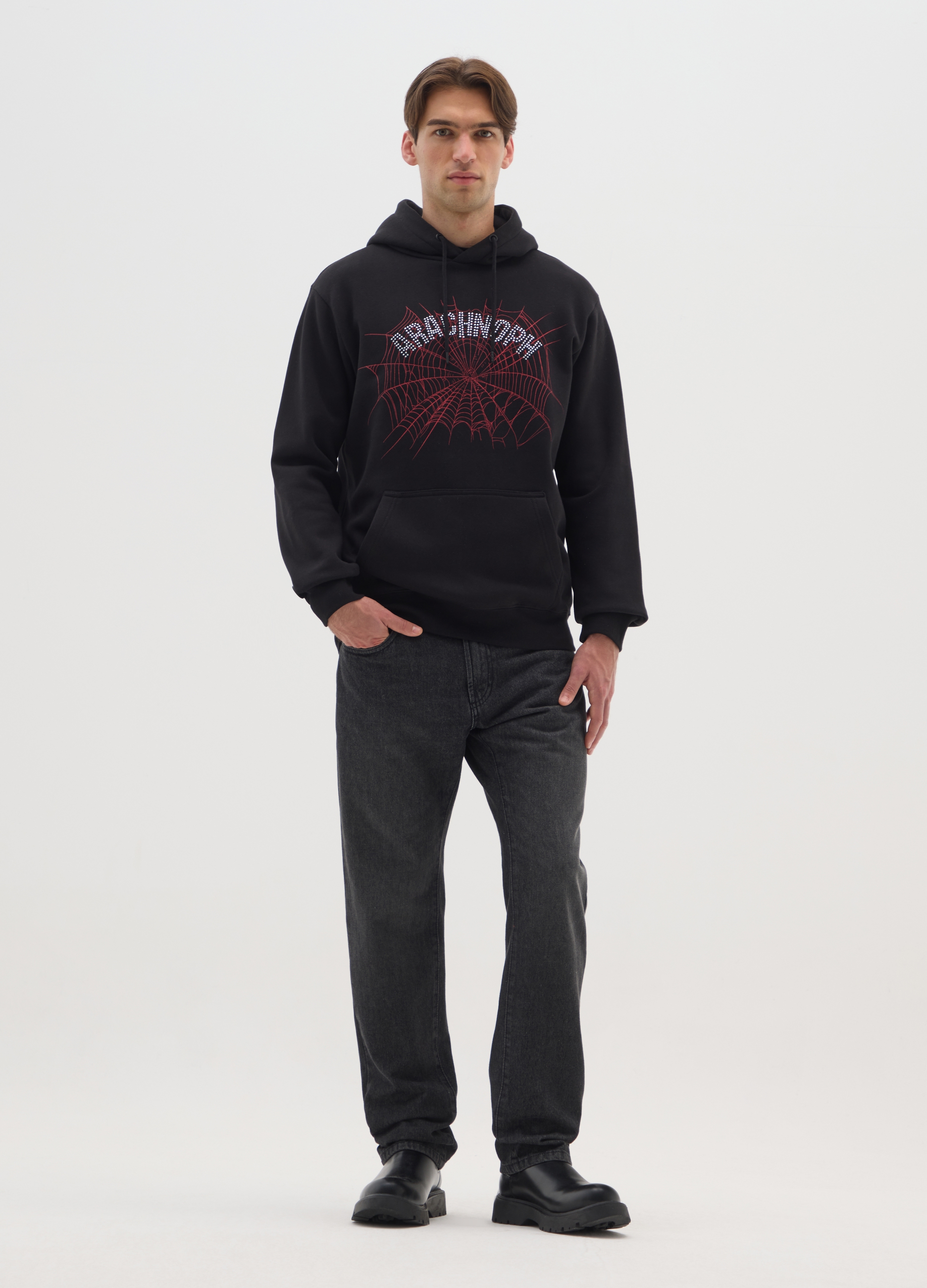 E-TEES, Felpa In Misto Cotone Nero Con Cappuccio, Uomo, Nero, Taglia: L