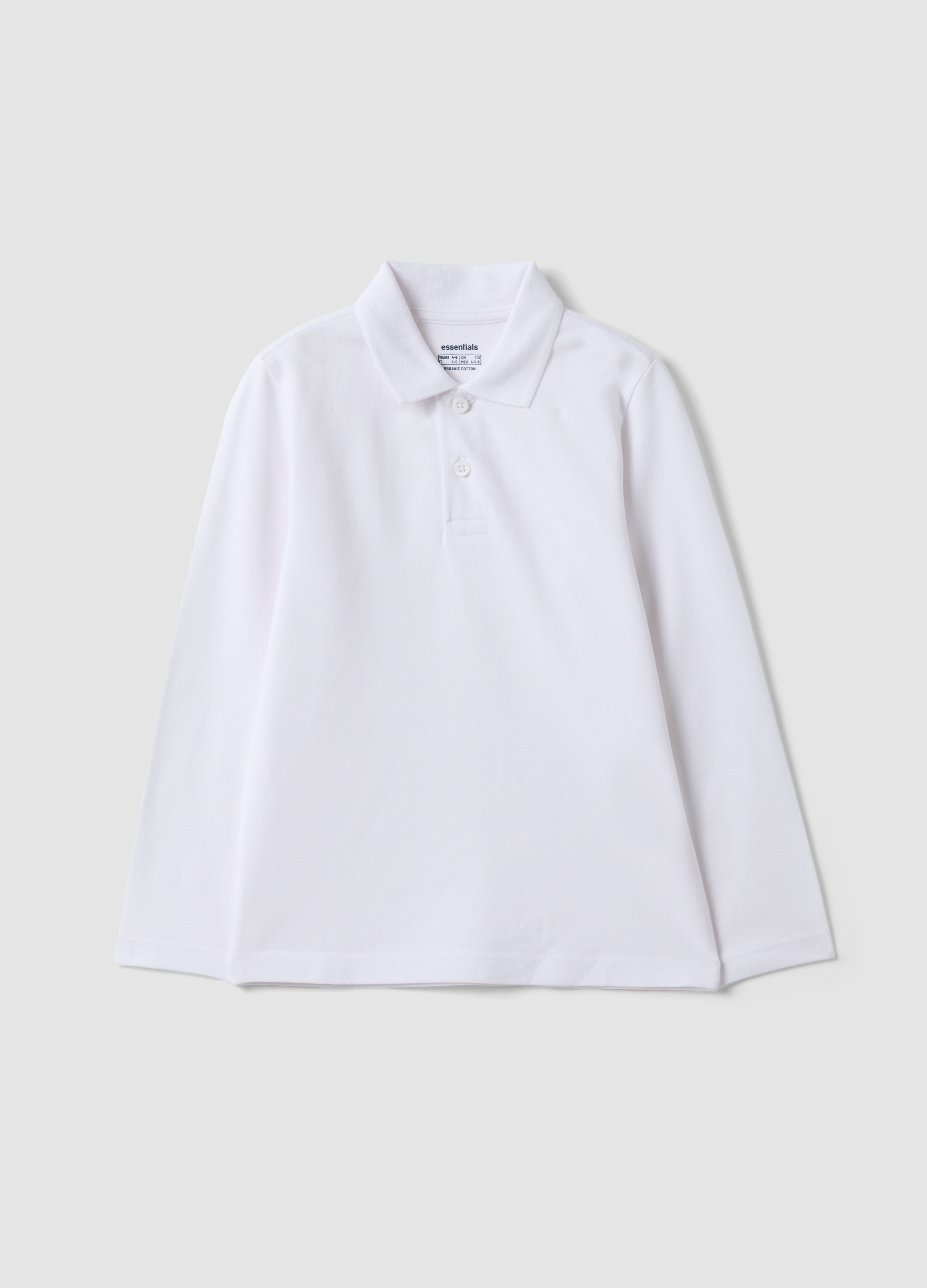 OVS KIDS, Polo Bianca In Puro Cotone Organico A Maniche Lunghe Regular Fit Per Bambino, Bianco, Taglia: 6-7