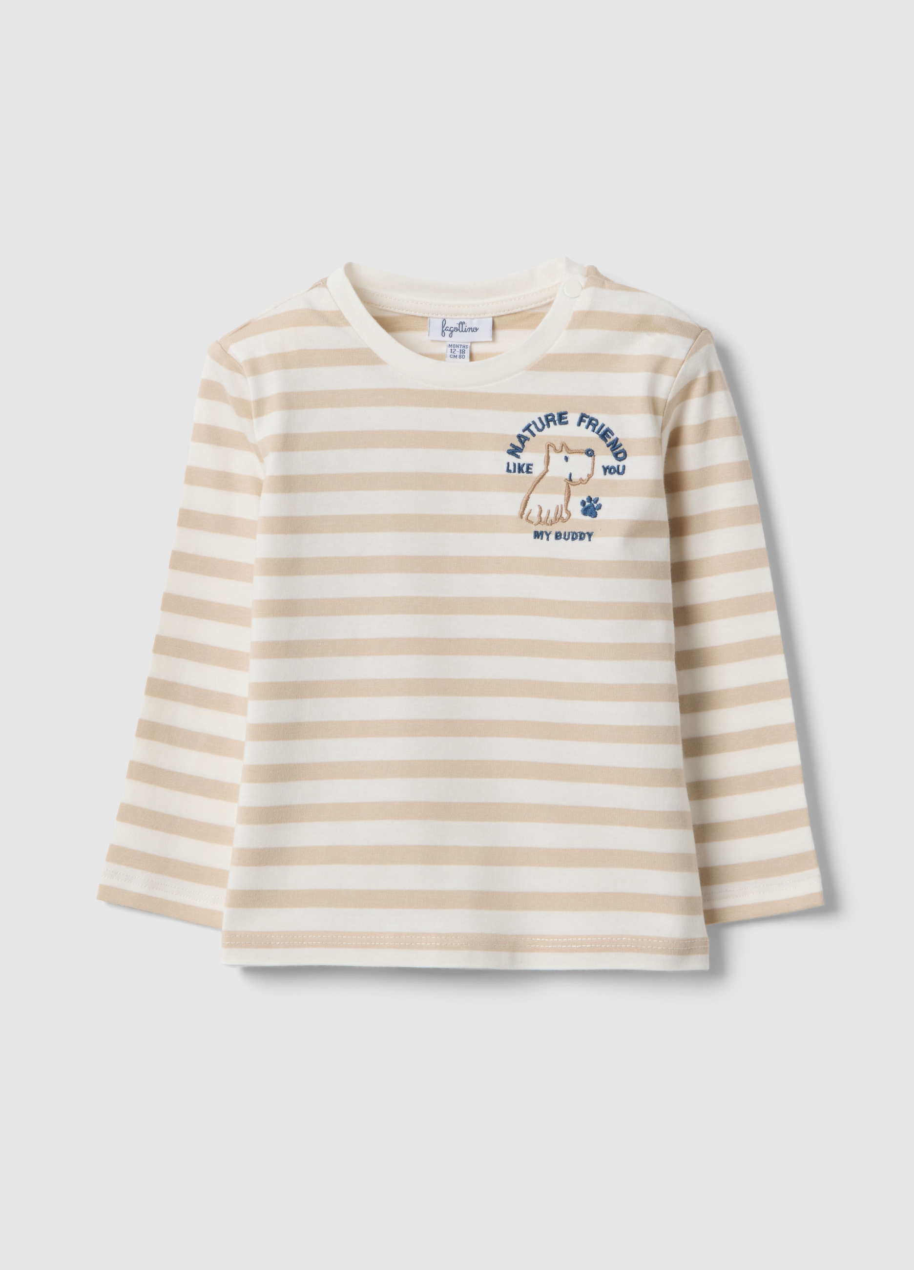 FAGOTTINO, T-shirt In Puro Cotone A Righe Multicolor Da Bimbo Con Ricamo, Niño, Blanco/beige, Talla: 24-30