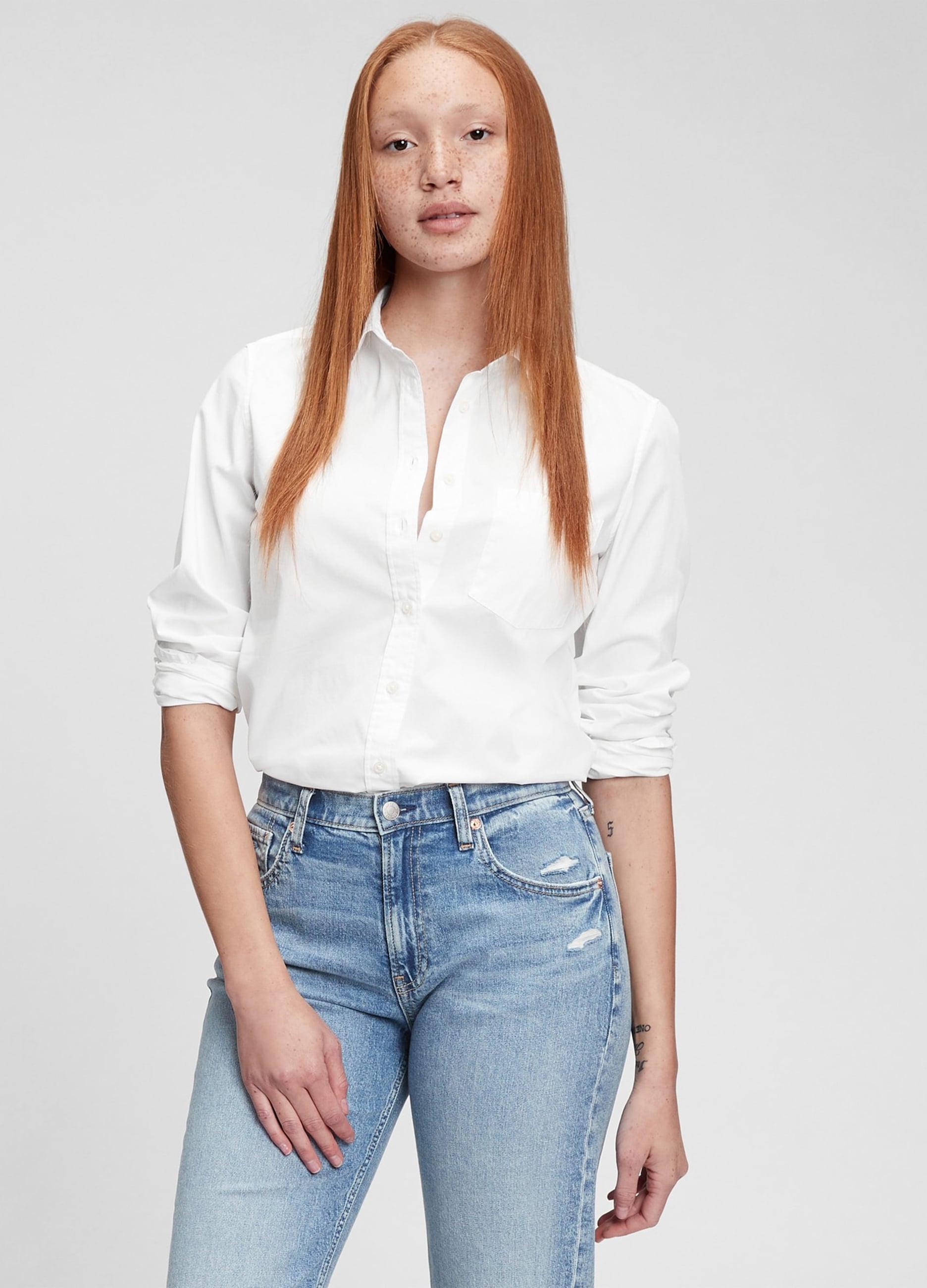 GAP, Camicia In Cotone Con Tasca, Donna, Bianco, Taglia: L