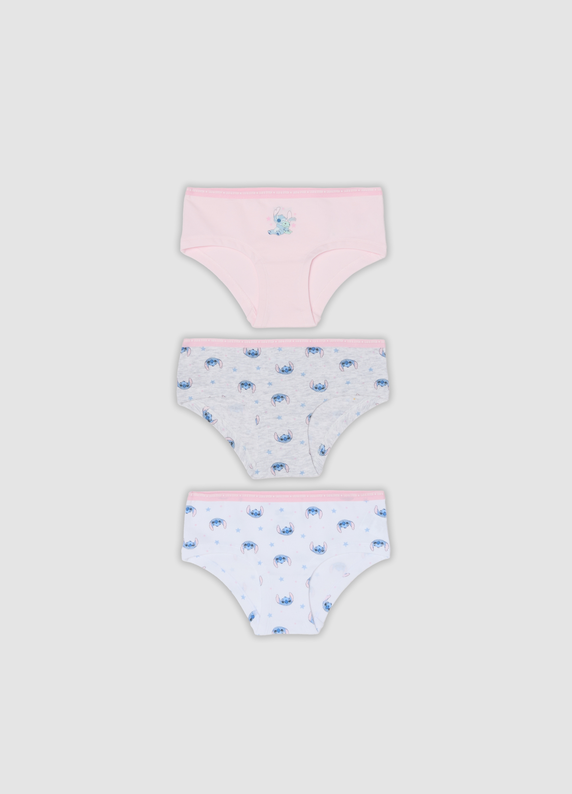 DISNEY, Tripack Di Slip Multicolor In Cotone Organico Elasticizzato Con Stampe Lilo & Stitch, Bambina, Multicolor, Taglia: 3-4