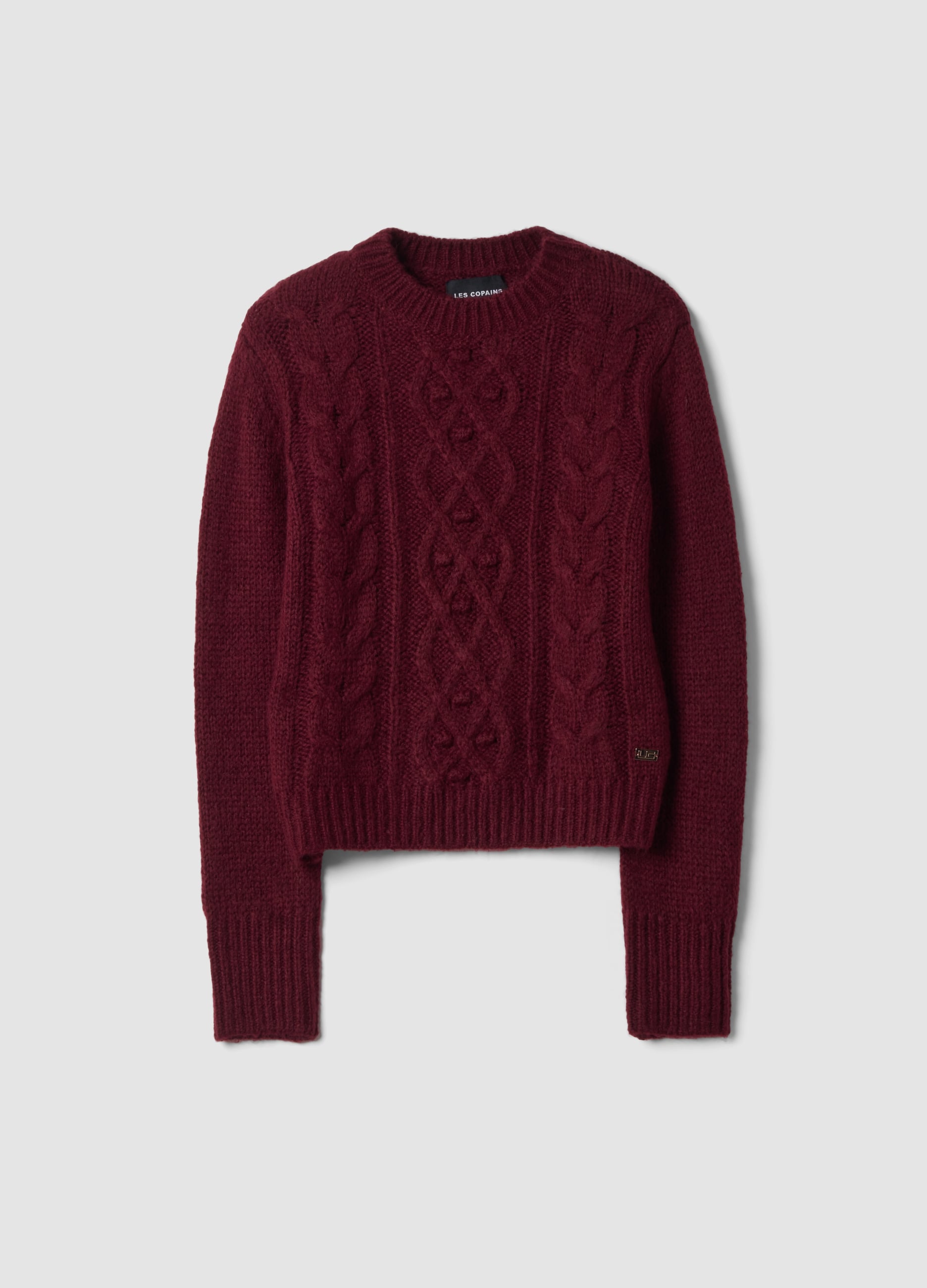 LES COPAINS, Maglione Rosso Burgundy Girocollo In Misto Lana A Trecce Regular Fit, Donna, Rosso, Taglia: XL