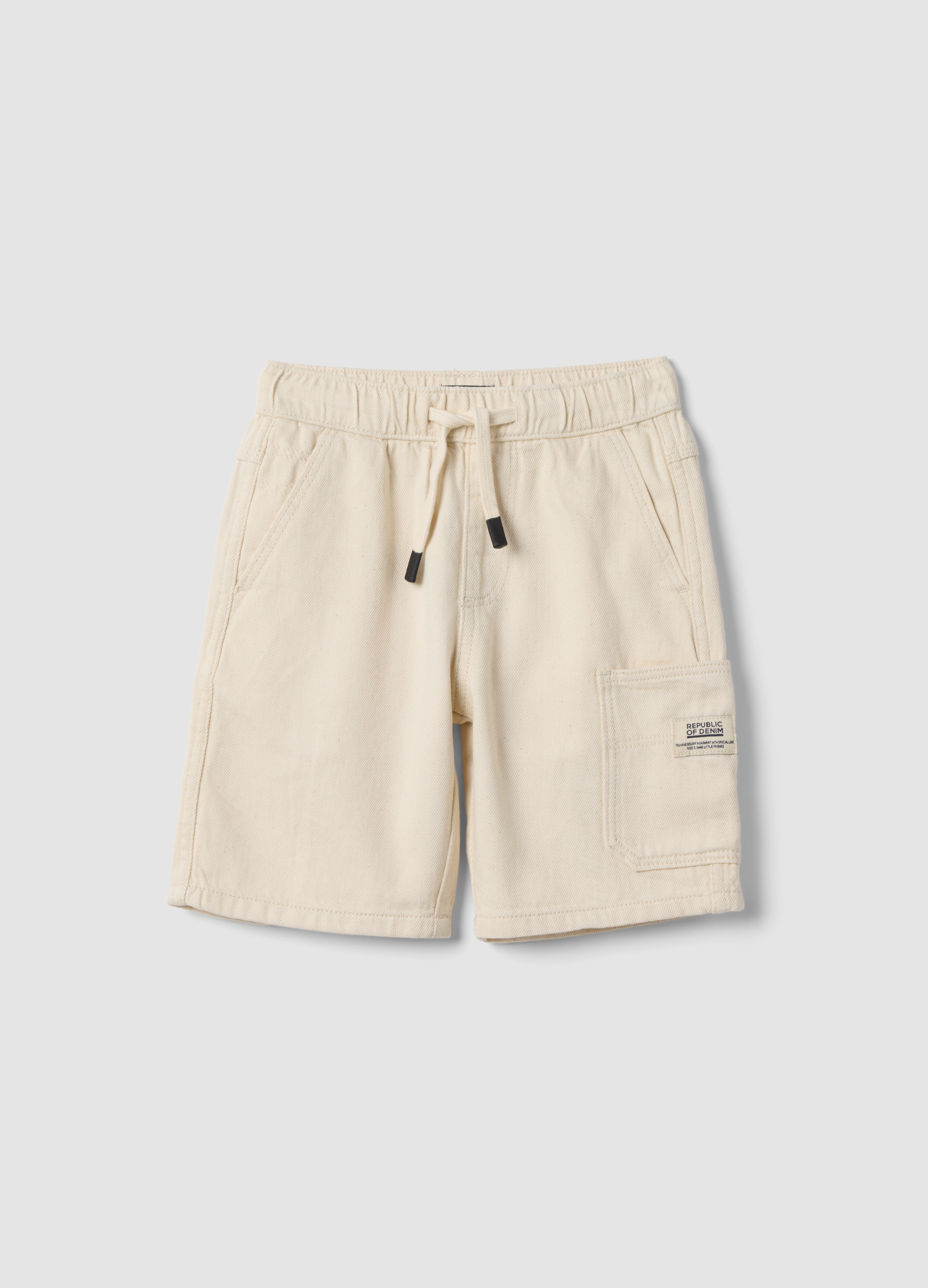 OVS KIDS, Short Cargo Blanco De Algodón 100% Para Niño, Corte Regular, Con Cordón, Niño, Blanco roto, Talla: 6-7
